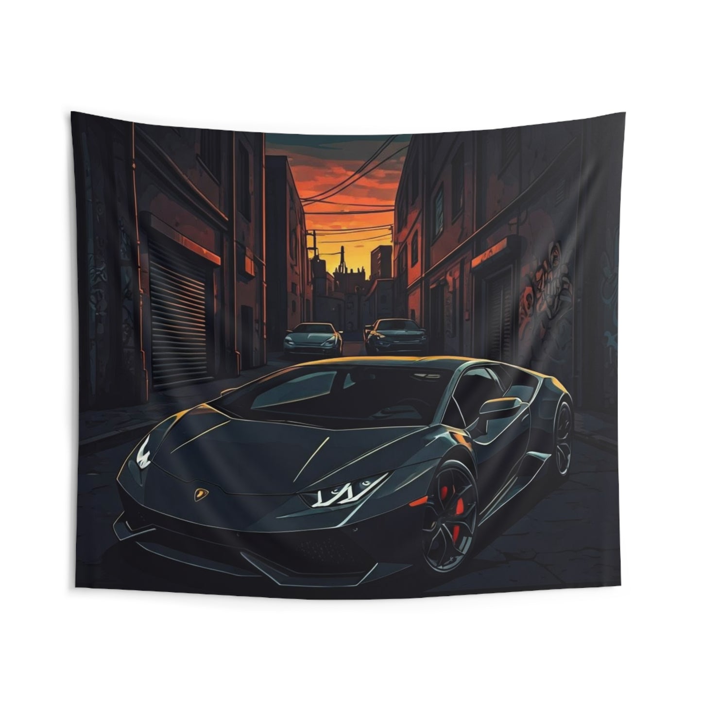 Lamborghini Huracan Indoor Wall Tapestries - Shop Banner 104" × 88" Printify by The Night Shift Automotive Apparel