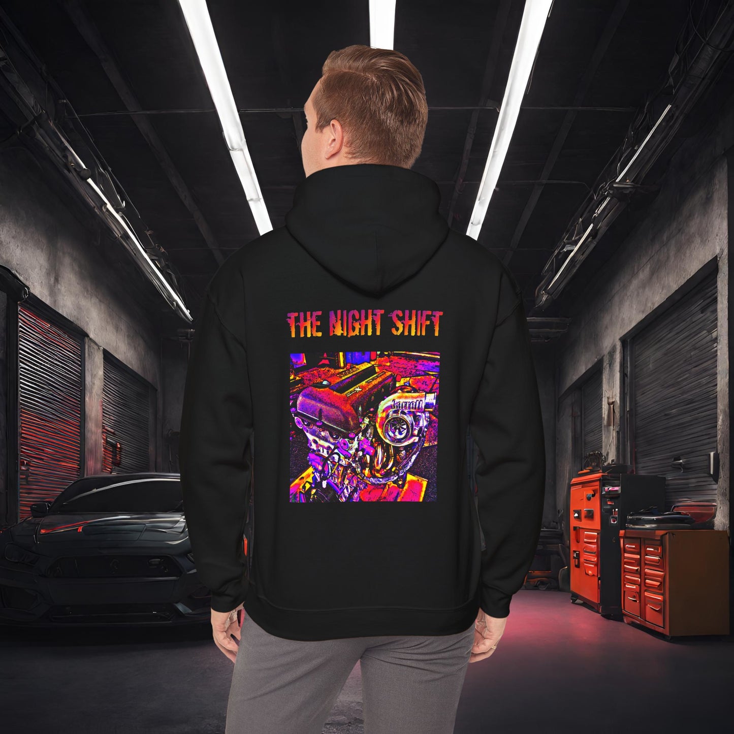 SR20DET Synthwave-Premium, Ultra Soft Unisex Oversized Hoodie Black Printify by The Night Shift Automotive Apparel