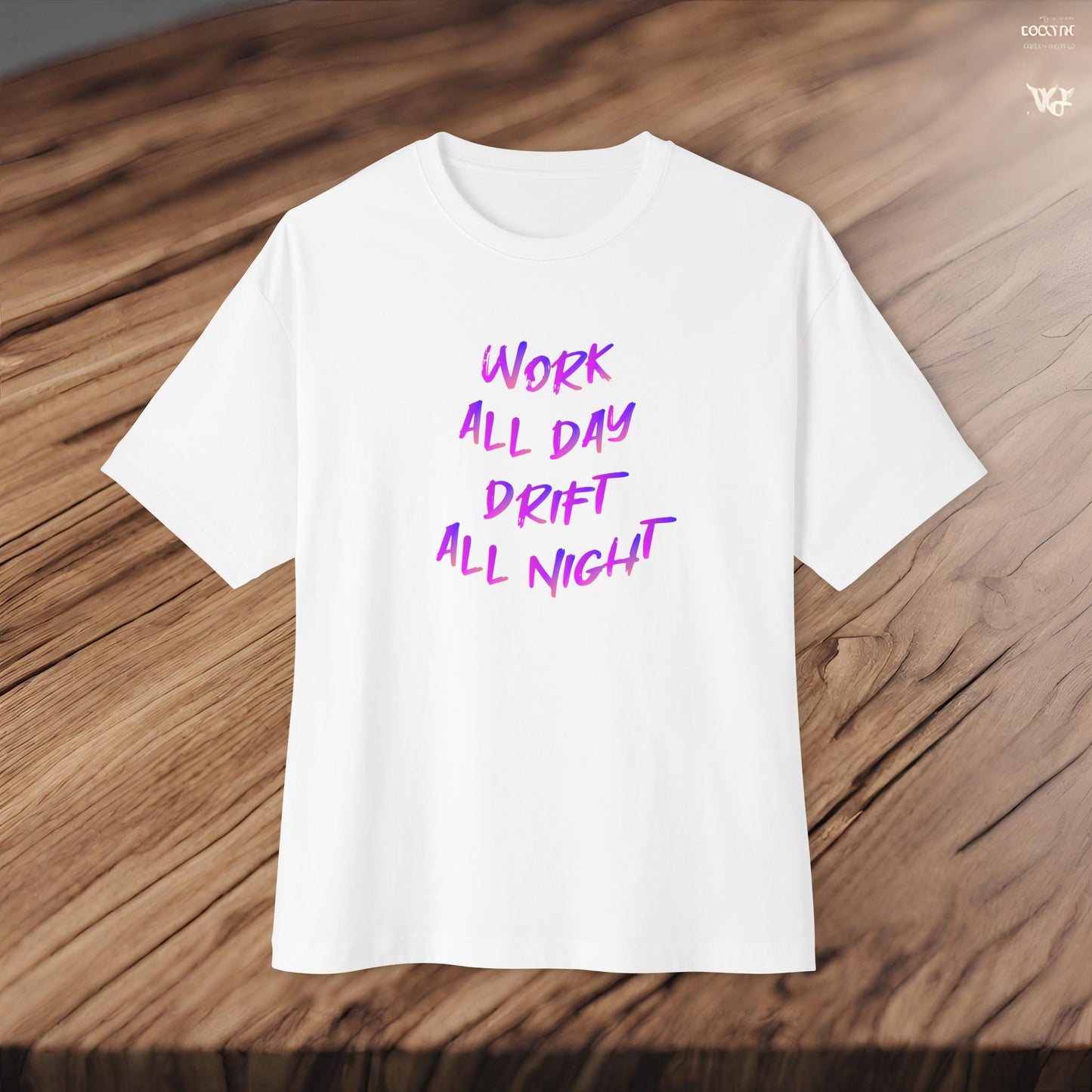 Work All Day, Drift All Night-Premium, Ultra Soft Unisex Oversized Boxy Tee Printify by The Night Shift Automotive Apparel