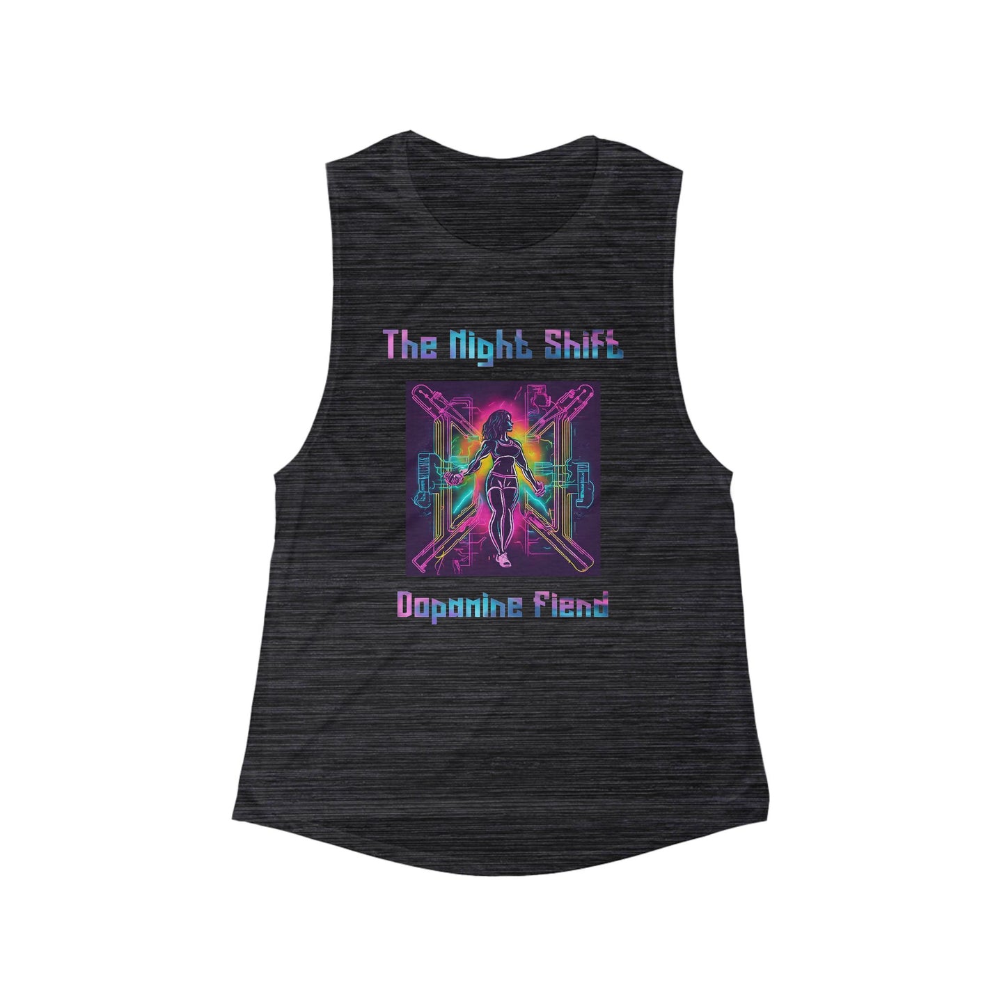 Dopamine Fiend - Women's Flowy Scoop Muscle Tank Top Black Slub Printify by The Night Shift Automotive Apparel