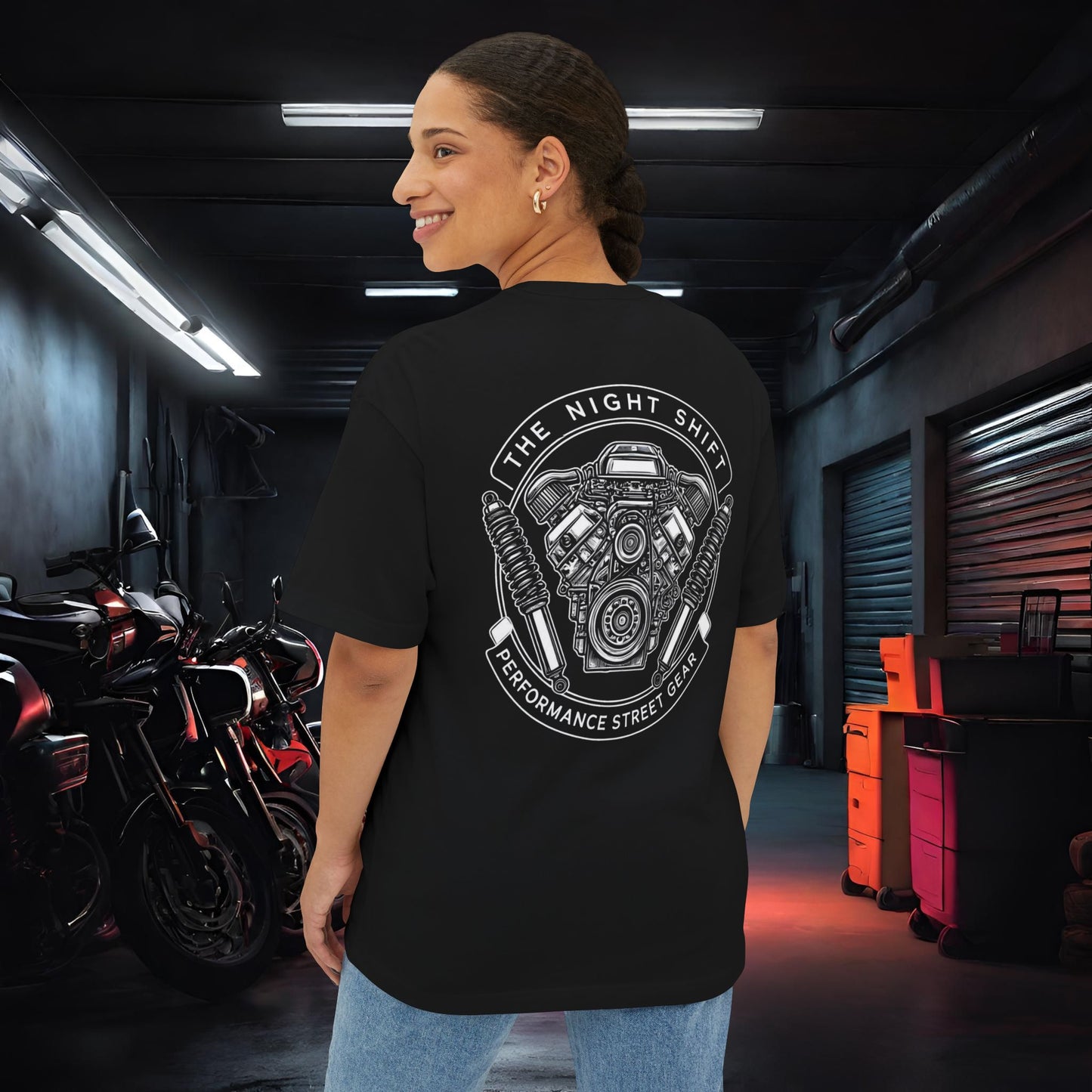 The Night Shift Performance Engine-Ultra Soft, Premium Unisex Oversized Boxy Tee Printify by The Night Shift Automotive Apparel