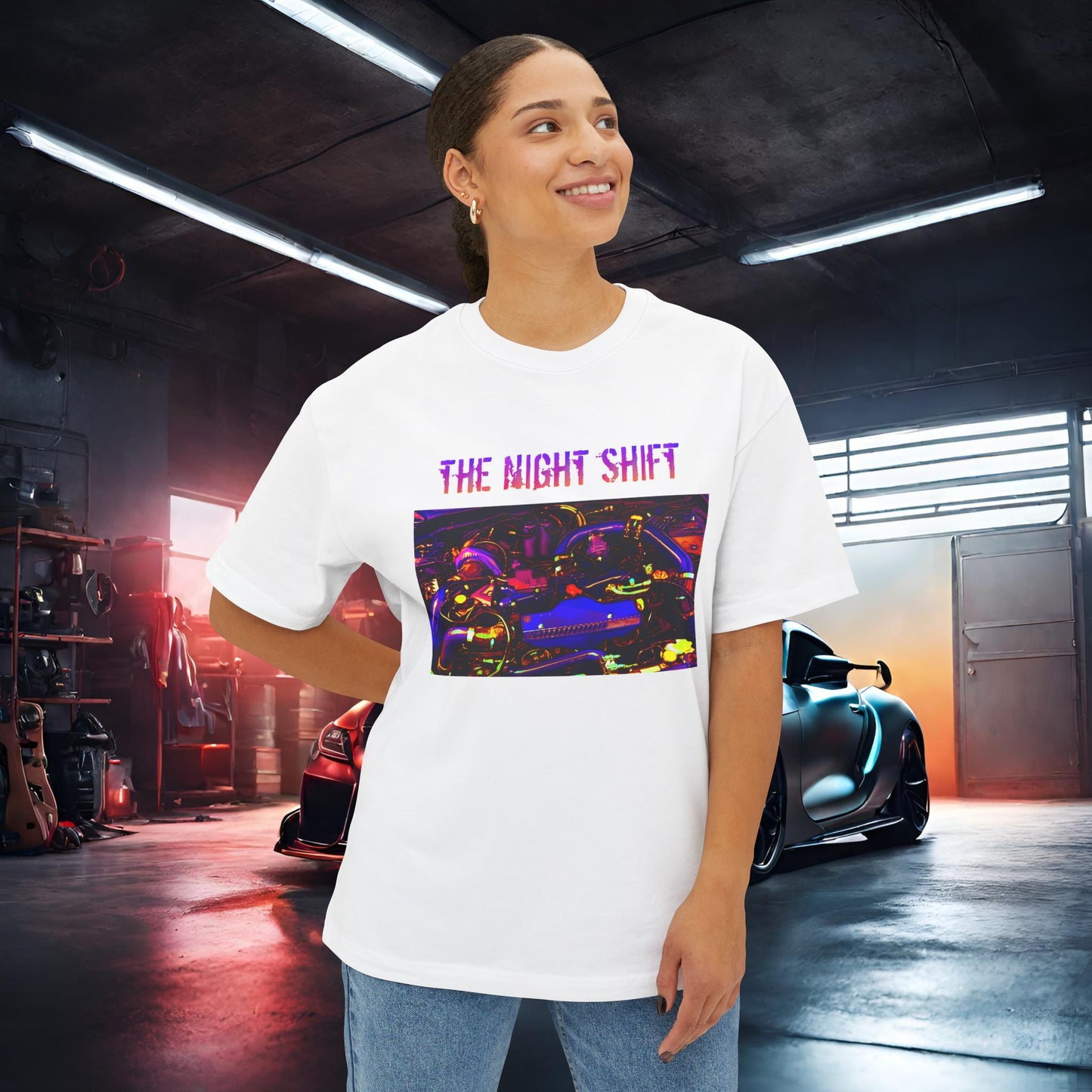 EJ257 Synthwave-Premium, Ultra Soft Unisex Oversized Boxy Tee Printify by The Night Shift Automotive Apparel