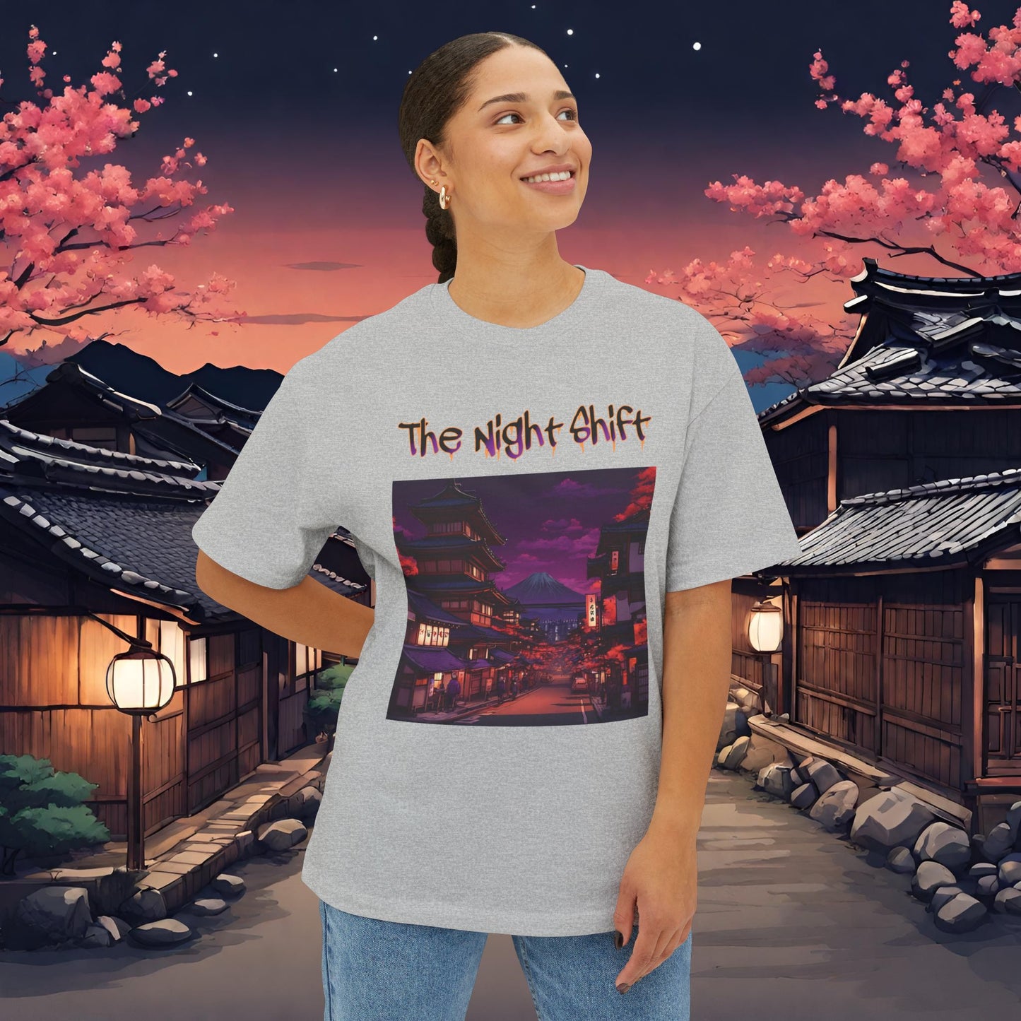 Volcanic Japanese Village-Premium, Ultra Soft Unisex Oversized Boxy Tee Printify by The Night Shift Automotive Apparel