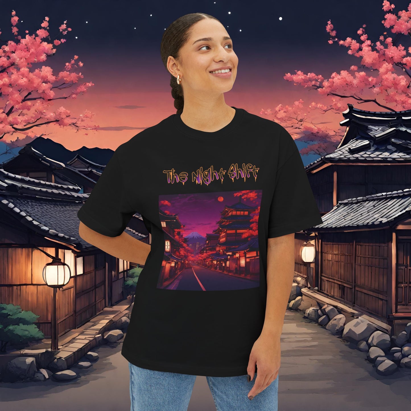 Japan Nights-Premium, Ultra Soft Unisex Oversized Boxy Tee Printify by The Night Shift Automotive Apparel