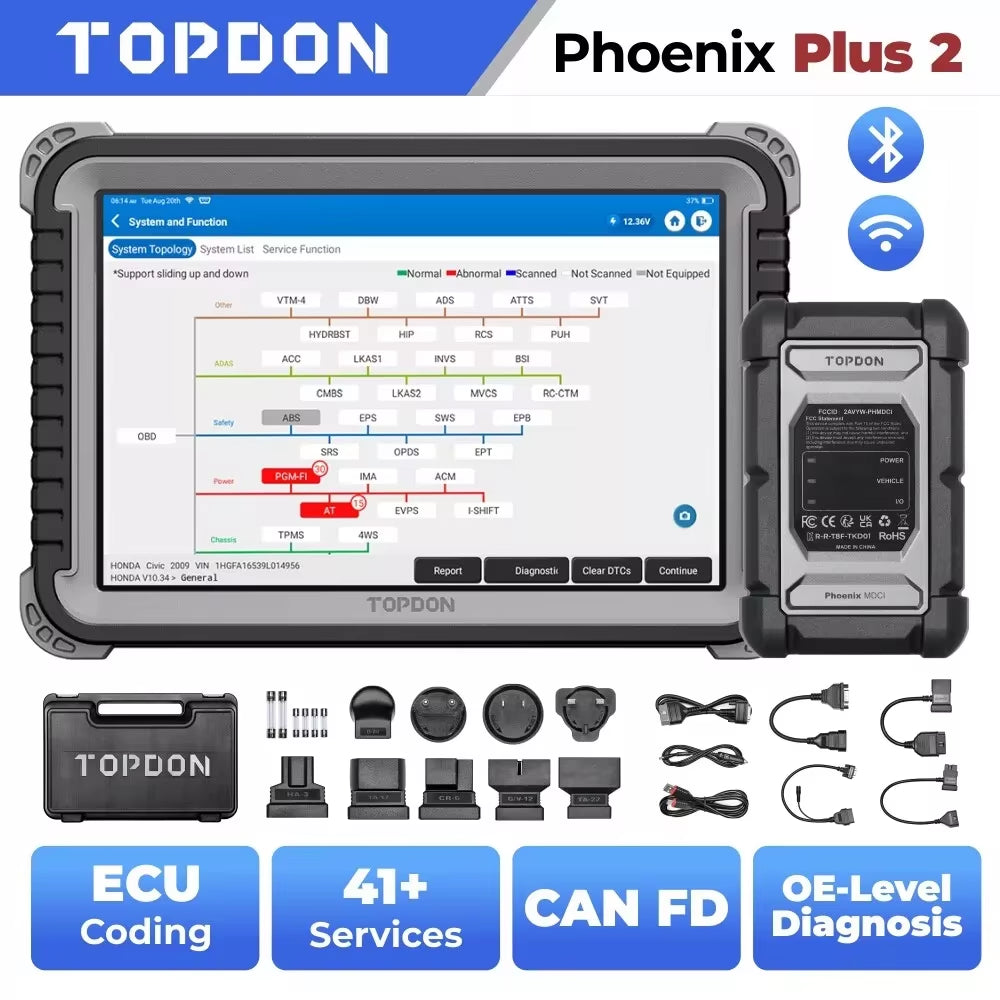 TOPDON Phoenix Plus 2 Automotive OBD2 Diagnostic Scan Tool/ECU Coding/Scan VAG/Bi-Directional Professional Scanner Topdon by The Night Shift Automotive Apparel