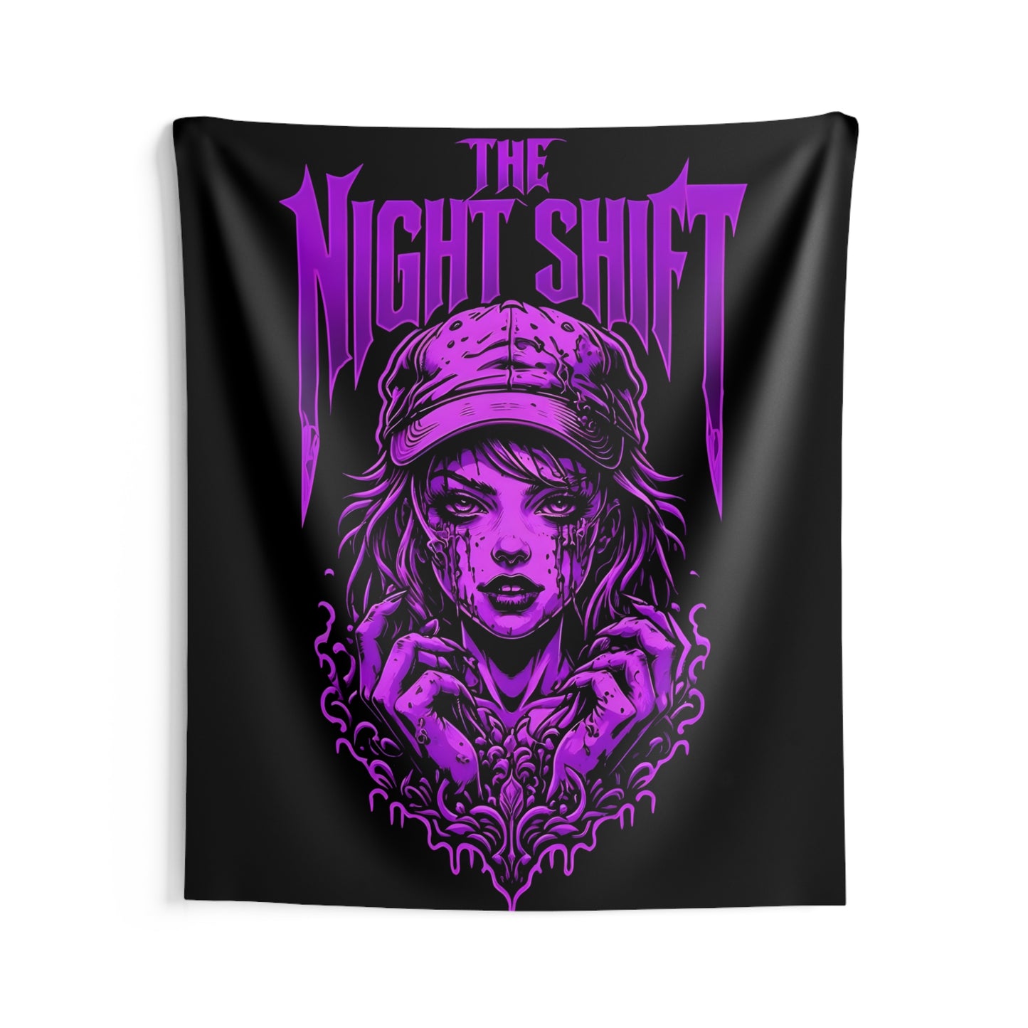 The Night Shift Demonic Promo Girl Indoor Wall Tapestries - Shop Banner 68" × 80" Printify by The Night Shift Automotive Apparel