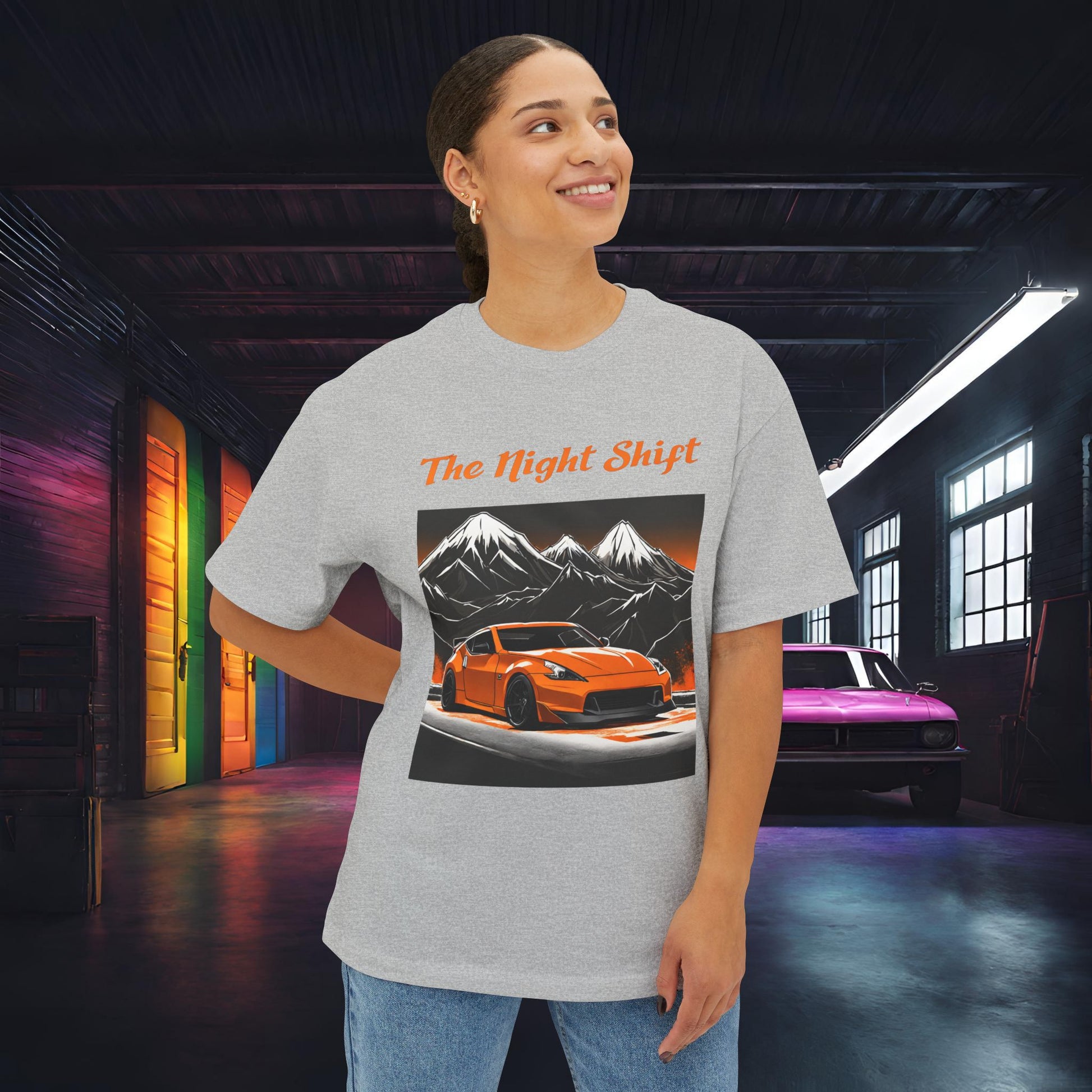 Nissan 370 Mountains-Premium, Ultra Soft, Unisex Oversized Boxy Tee Printify by The Night Shift Automotive Apparel