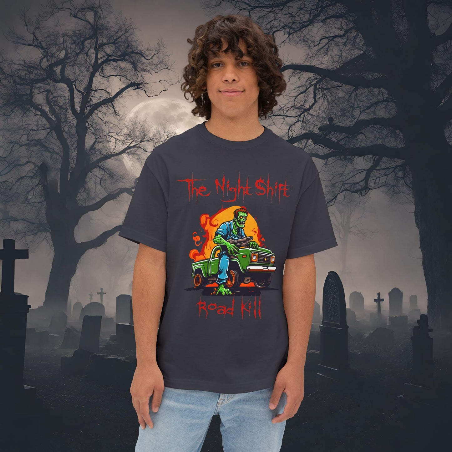 Zombie Road Kill-Premium, Ultra Soft Unisex Oversized Boxy Tee Dark Grey Printify by The Night Shift Automotive Apparel