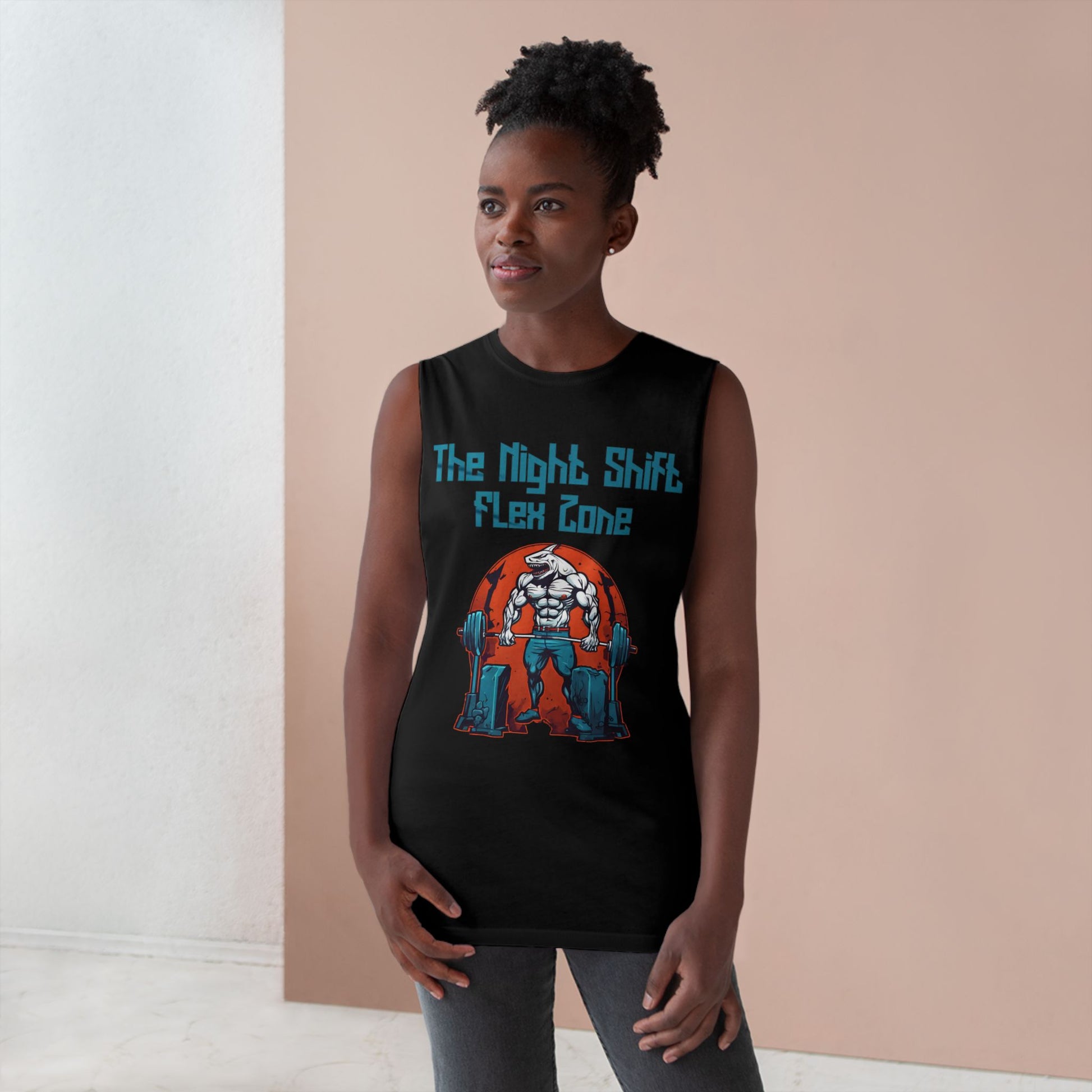 Flex Zone - Shark Body Builder - Premium Unisex Barnard Tank Top Printify by The Night Shift Automotive Apparel