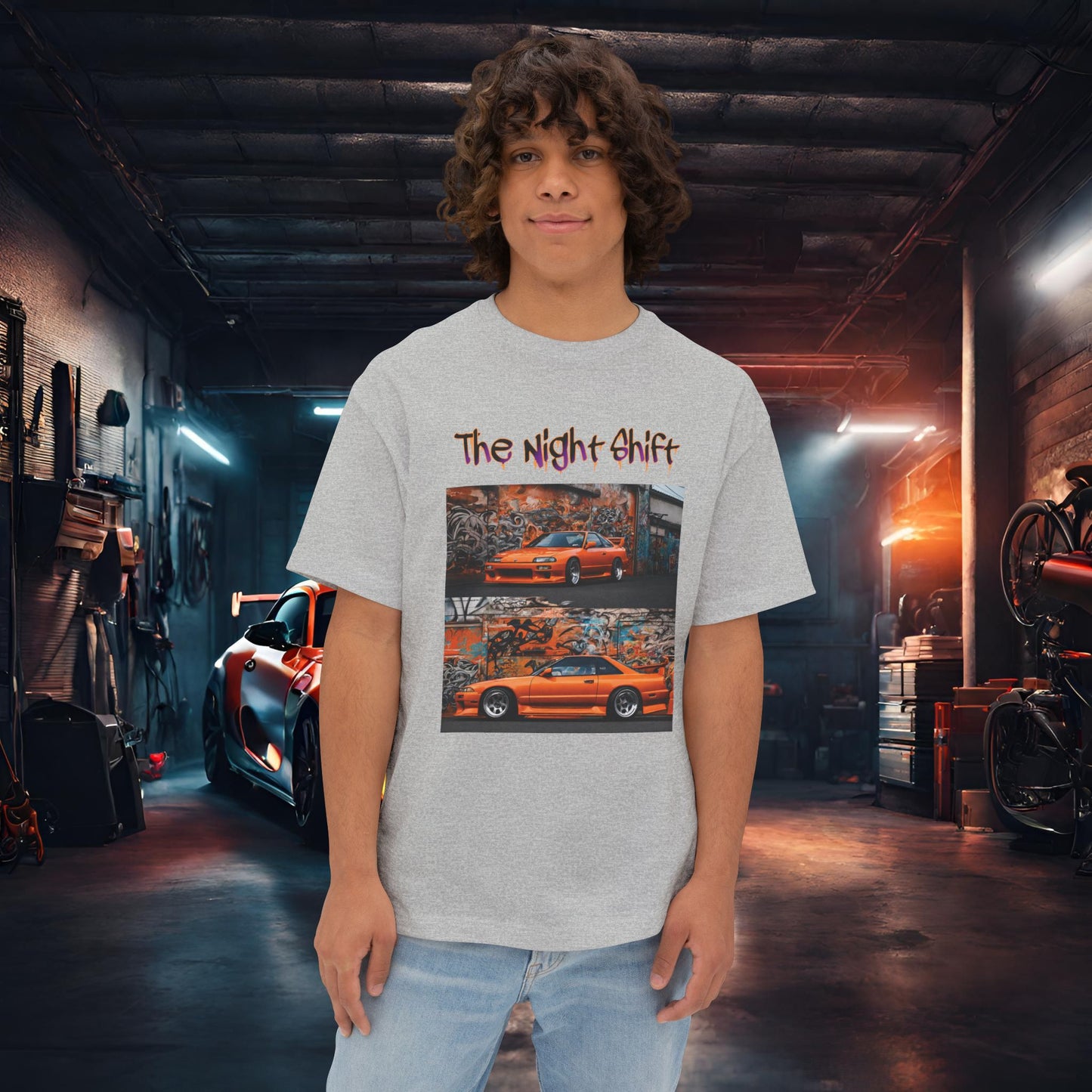 Nissan 240sx Double Stack Graffiti-Premium, Ultra Soft Unisex Oversized Boxy Tee Athletic Heather Printify by The Night Shift Automotive Apparel