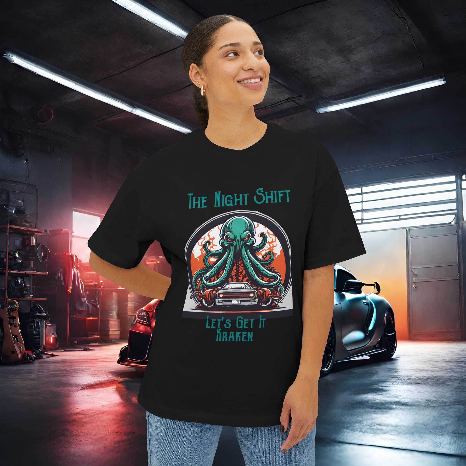 Lets Get Kraken-Premium, Ultra Soft Unisex Oversized Boxy Tee Printify by The Night Shift Automotive Apparel