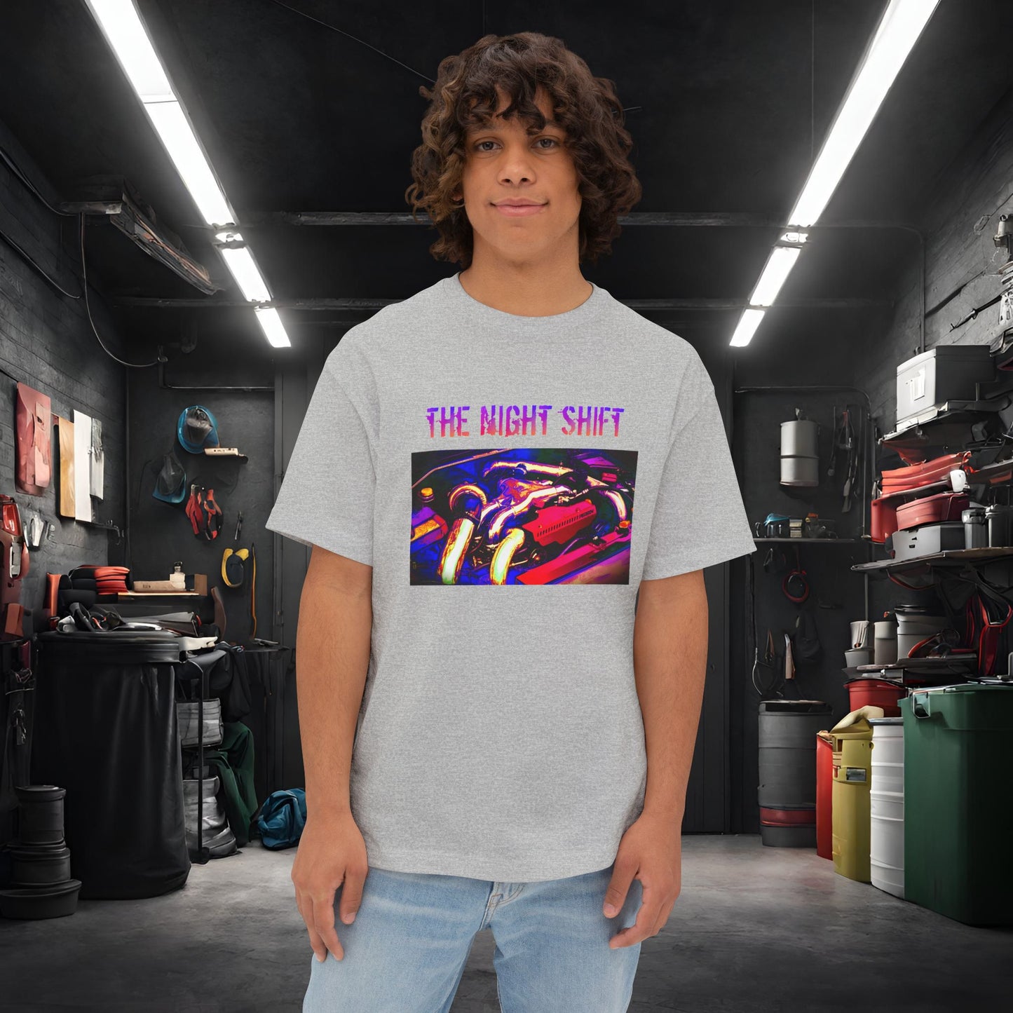 EJ257 Synthwave-Premium, Ultra Soft Unisex Oversized Boxy Tee Athletic Heather Printify by The Night Shift Automotive Apparel