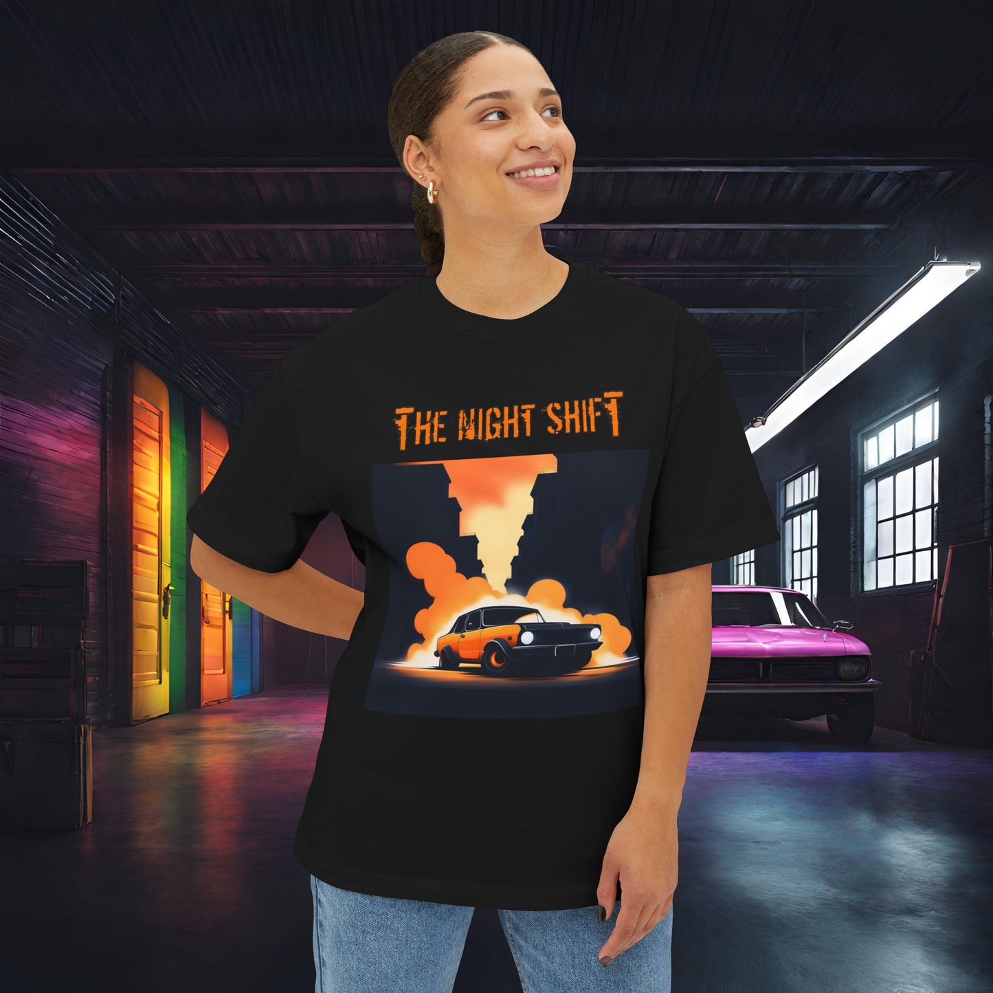 Hot Rod Urban Streets-Premium, Ultra Soft Unisex Oversized Boxy Tee Printify by The Night Shift Automotive Apparel