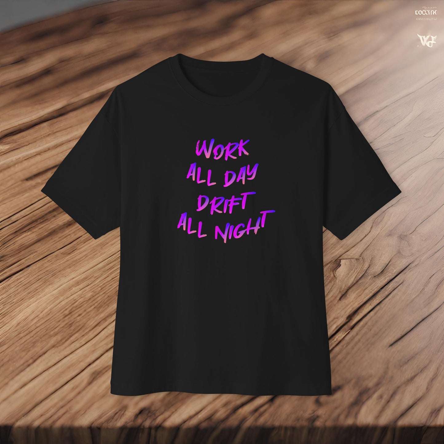Work All Day, Drift All Night-Premium, Ultra Soft Unisex Oversized Boxy Tee Printify by The Night Shift Automotive Apparel