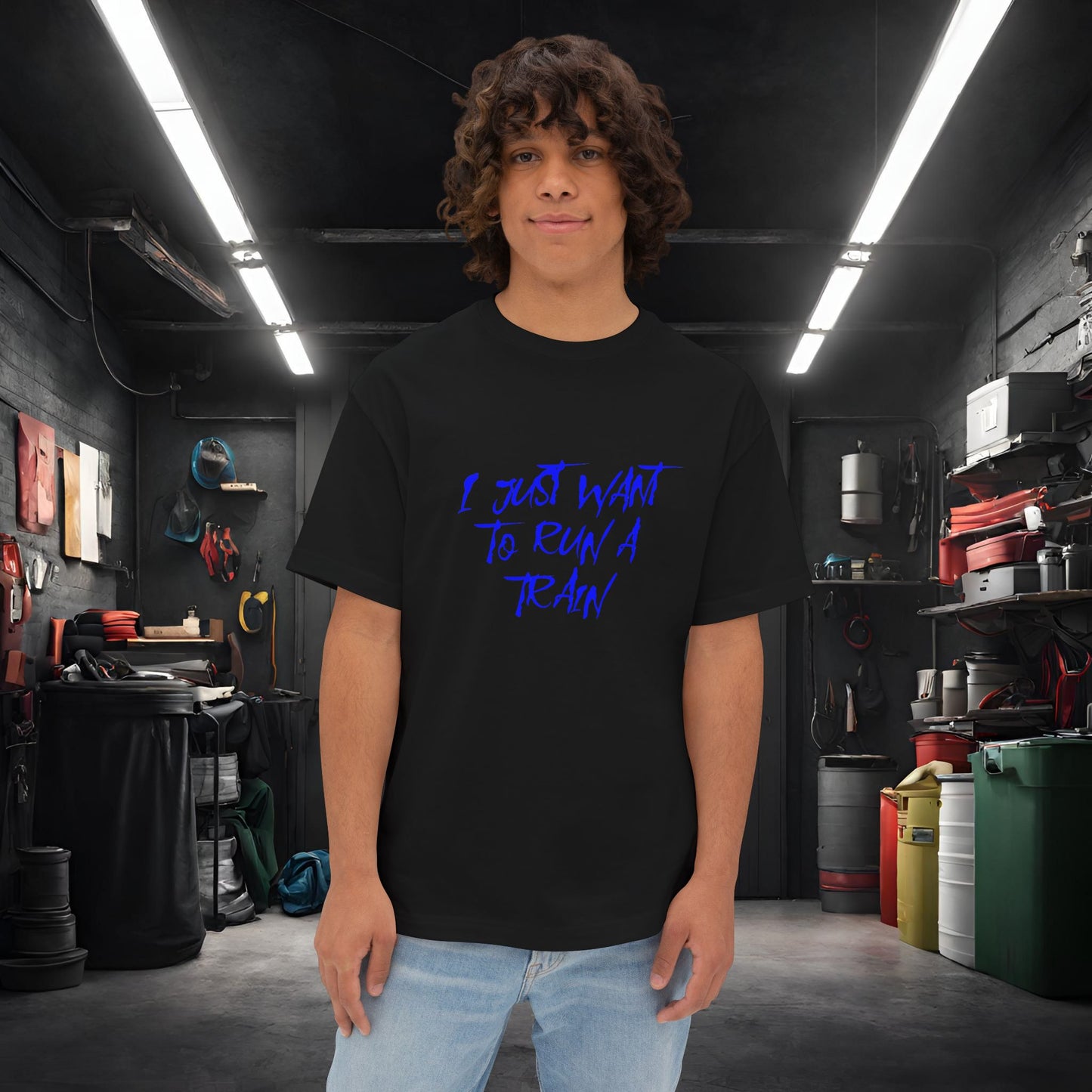 I Just Want To Run A Train-Premium, Ultra Soft Unisex Oversized Boxy Tee Black Printify by The Night Shift Automotive Apparel