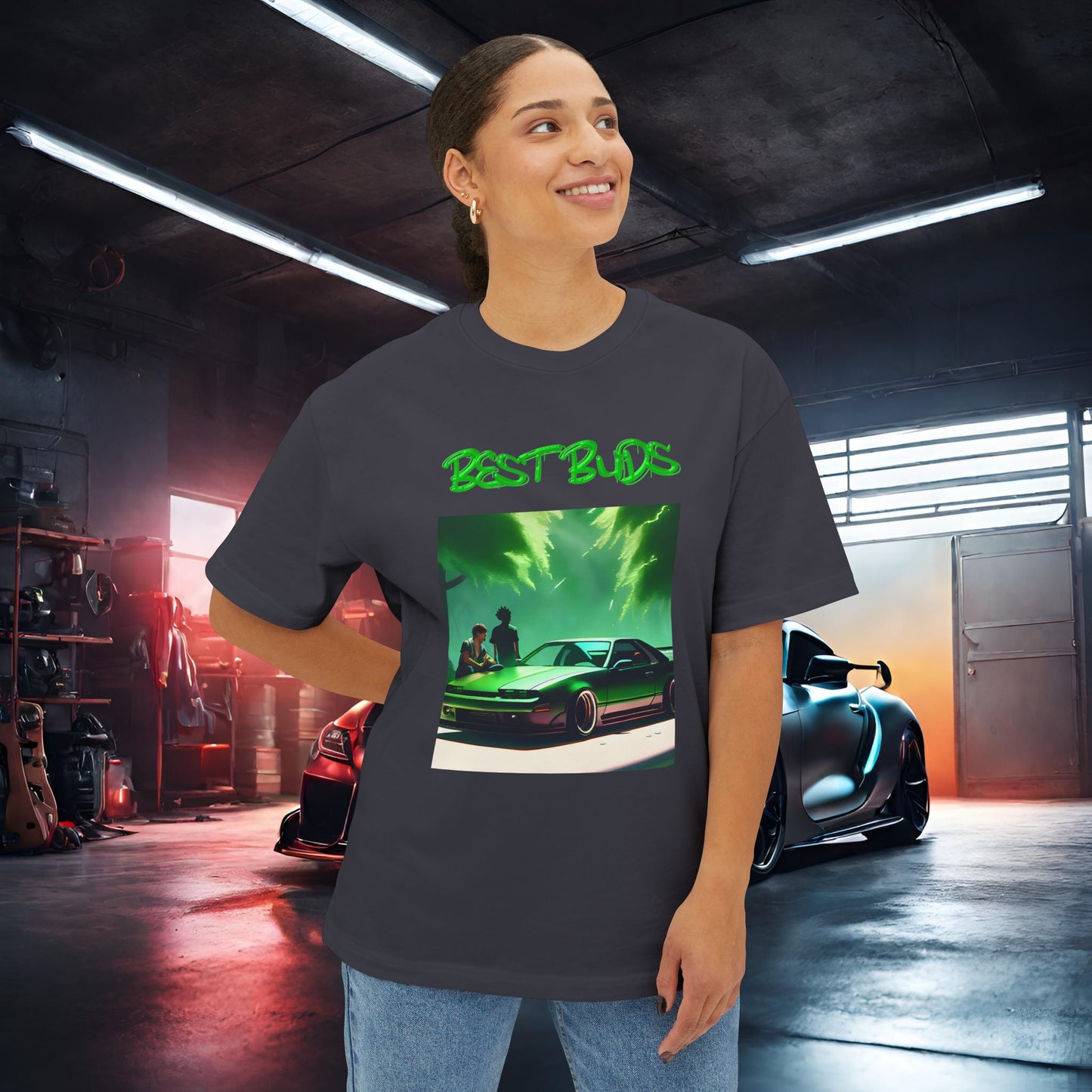 Best Buds-Premium, Ultra Soft Unisex Oversized Boxy Tee Printify by The Night Shift Automotive Apparel