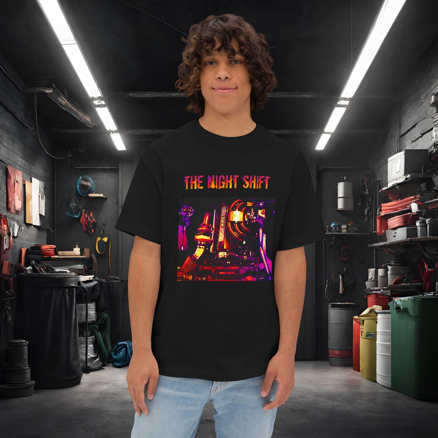 M20B30 Synthwave-Premium, Ultra Soft Unisex Oversized Boxy Tee Black Printify by The Night Shift Automotive Apparel