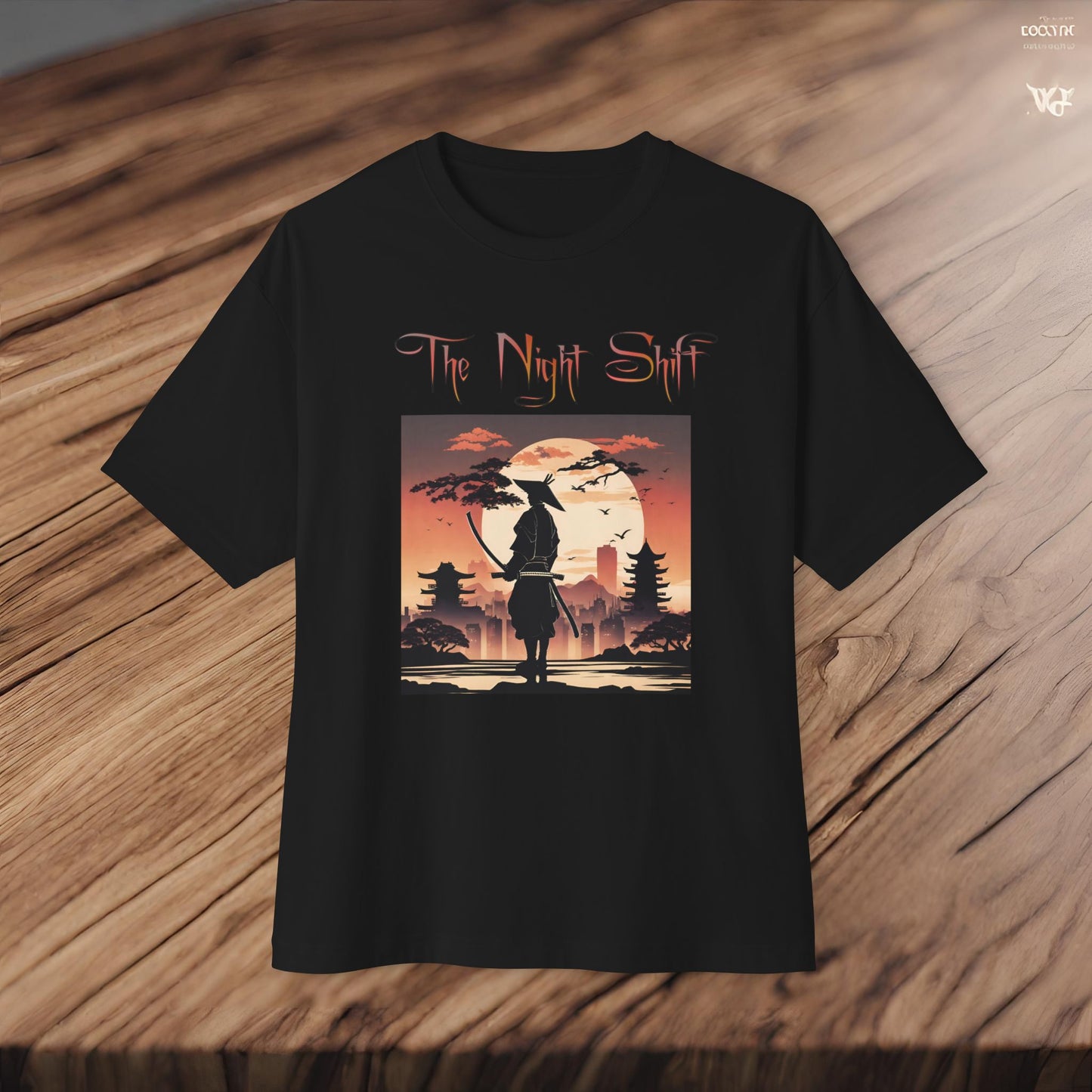 Samurai Full Moon Silhouette-Premium, Ultra Soft Unisex Oversized Boxy Tee Printify by The Night Shift Automotive Apparel