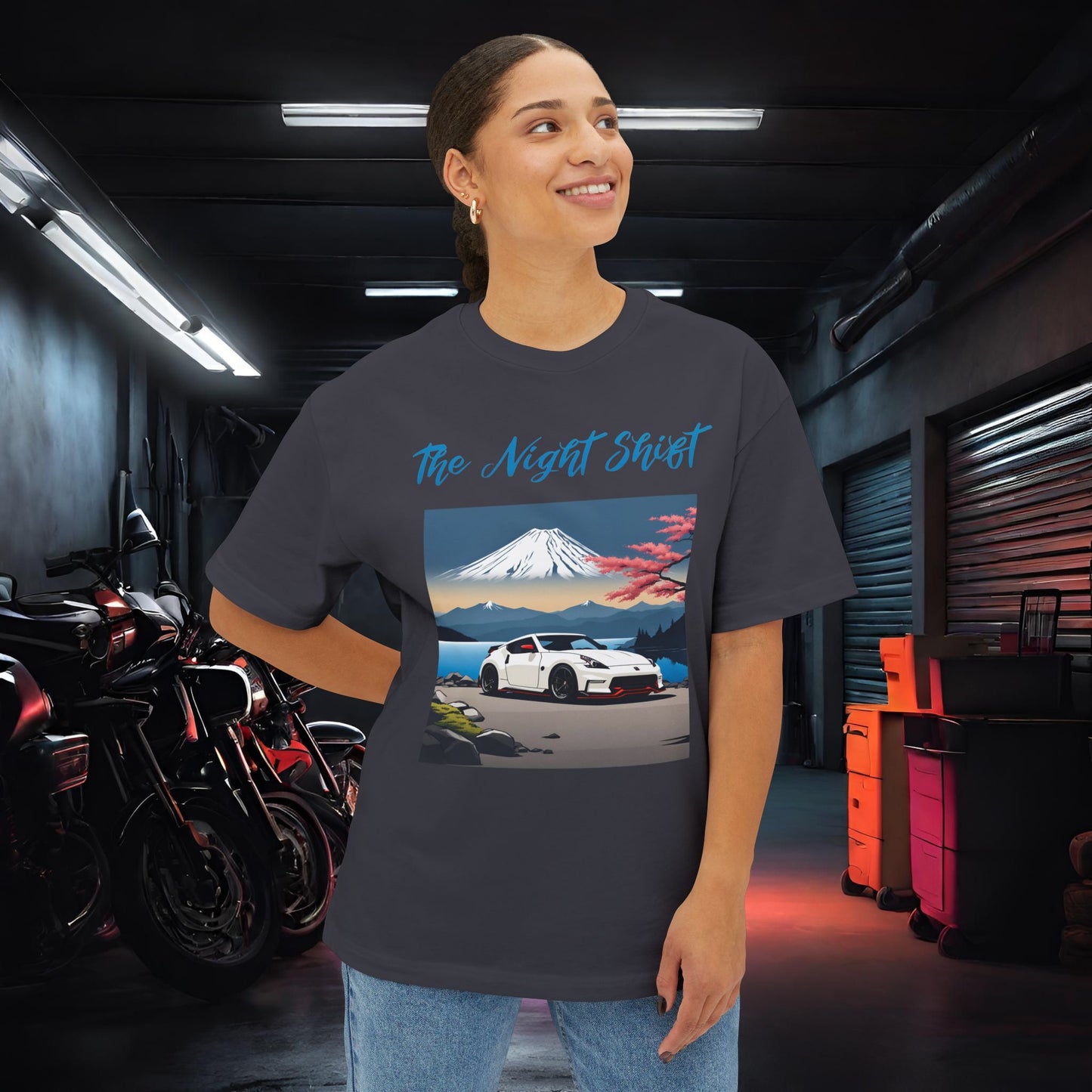 Nissan 370 Mt Fuji-Premium, Ultra Soft, Unisex Oversized Boxy Tee Printify by The Night Shift Automotive Apparel