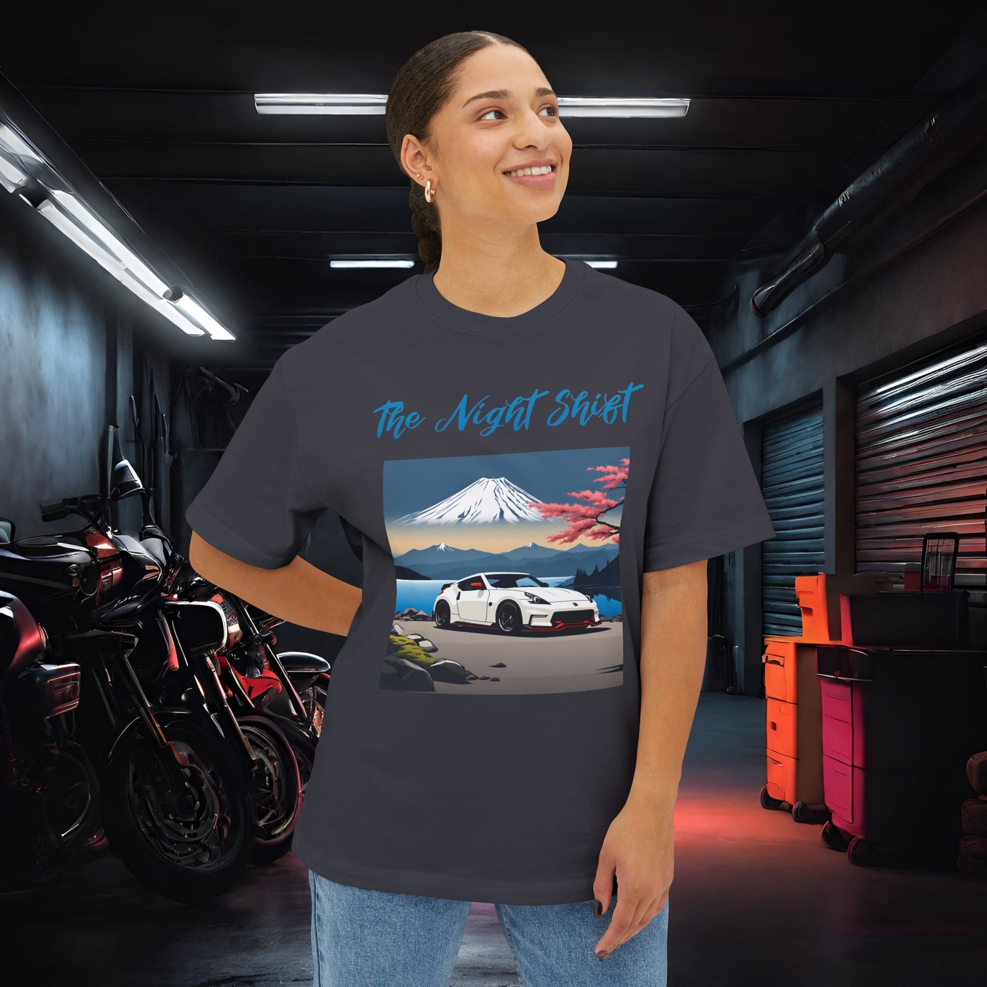 Nissan 370 Mt Fuji-Premium, Ultra Soft, Unisex Oversized Boxy Tee Printify by The Night Shift Automotive Apparel