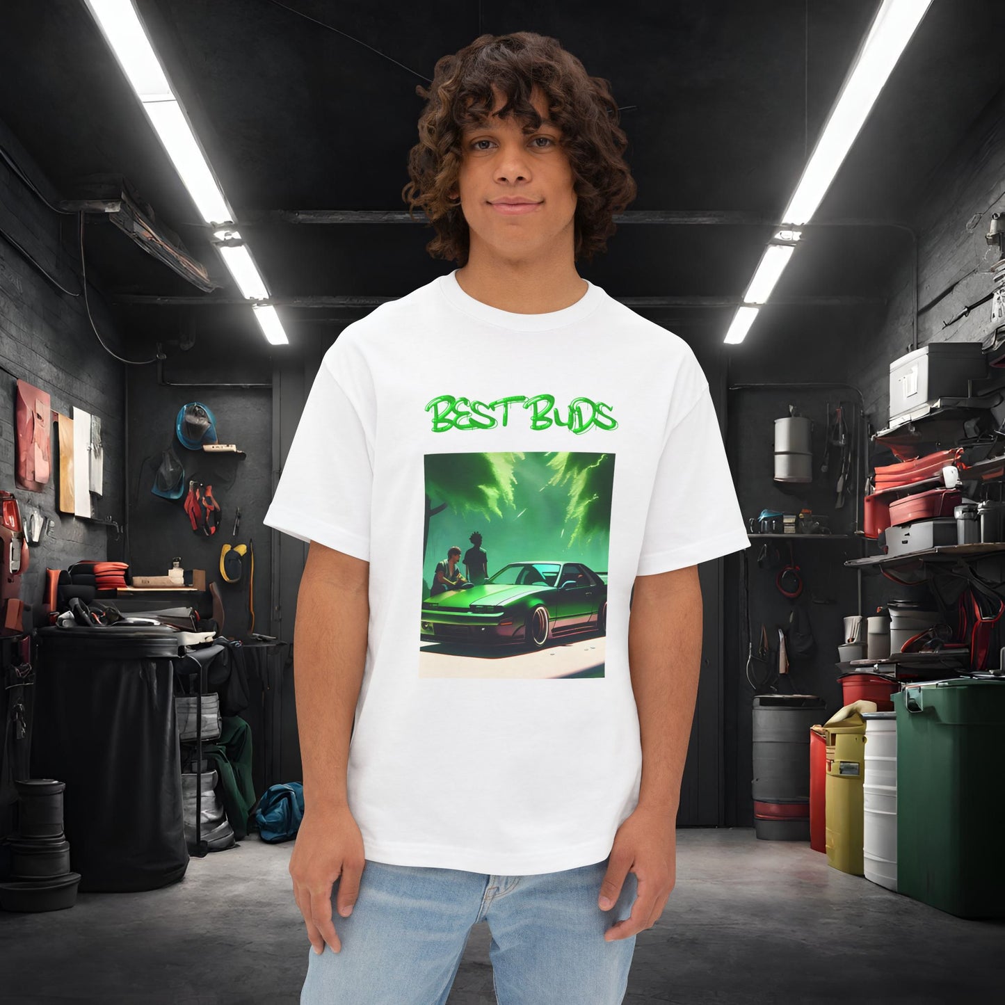 Best Buds-Premium, Ultra Soft Unisex Oversized Boxy Tee White Printify by The Night Shift Automotive Apparel