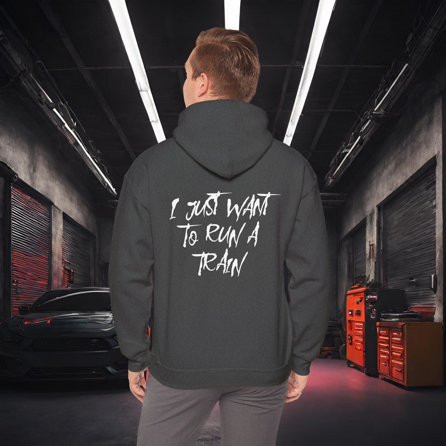 I Just Want To Run A Train-Ultra Soft, Premium Hoodie Dark Heather Printify by The Night Shift Automotive Apparel