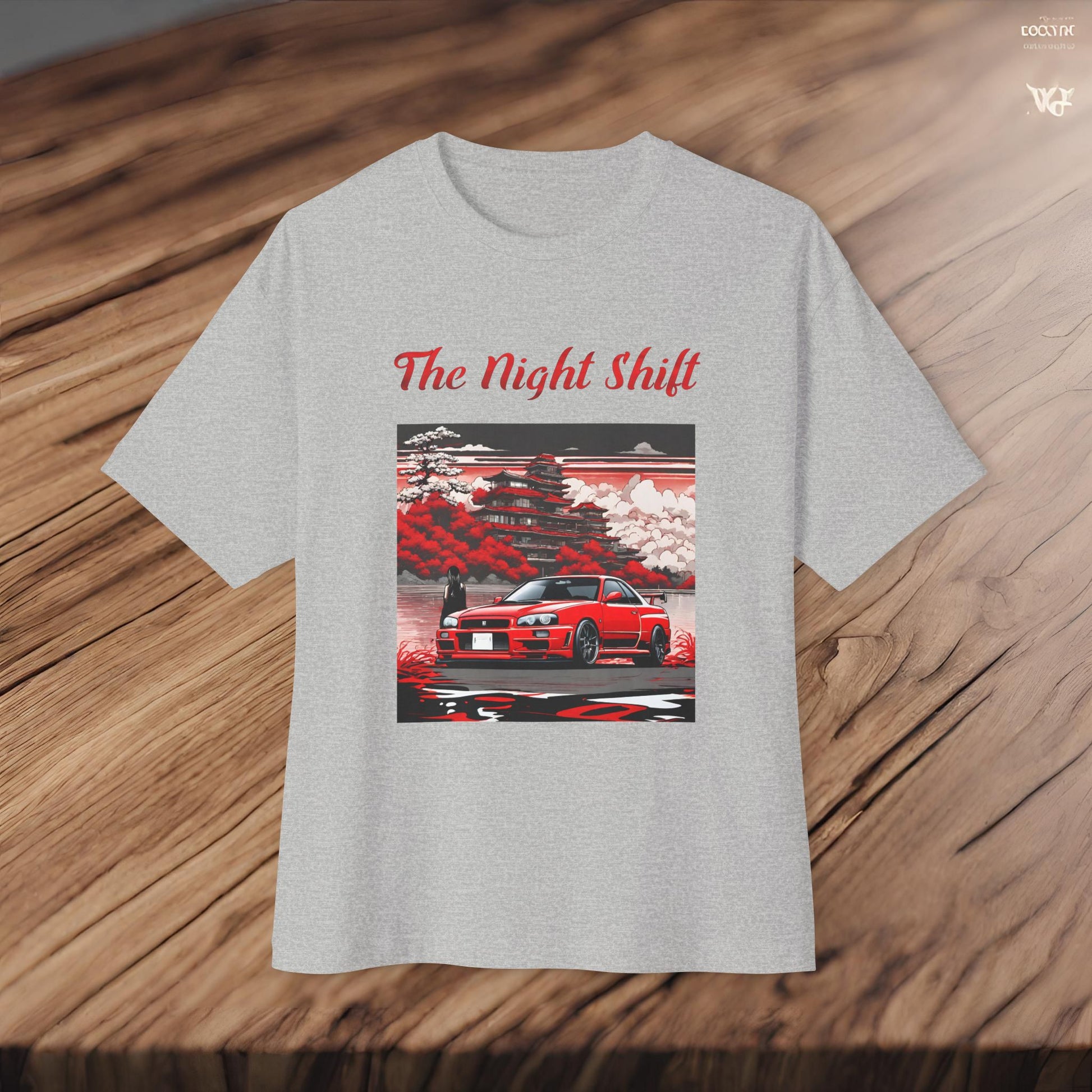 Nissan Skyline R34 Cherry Blossom-Premium, Ultra Soft, Unisex Oversized Boxy Tee Printify by The Night Shift Automotive Apparel