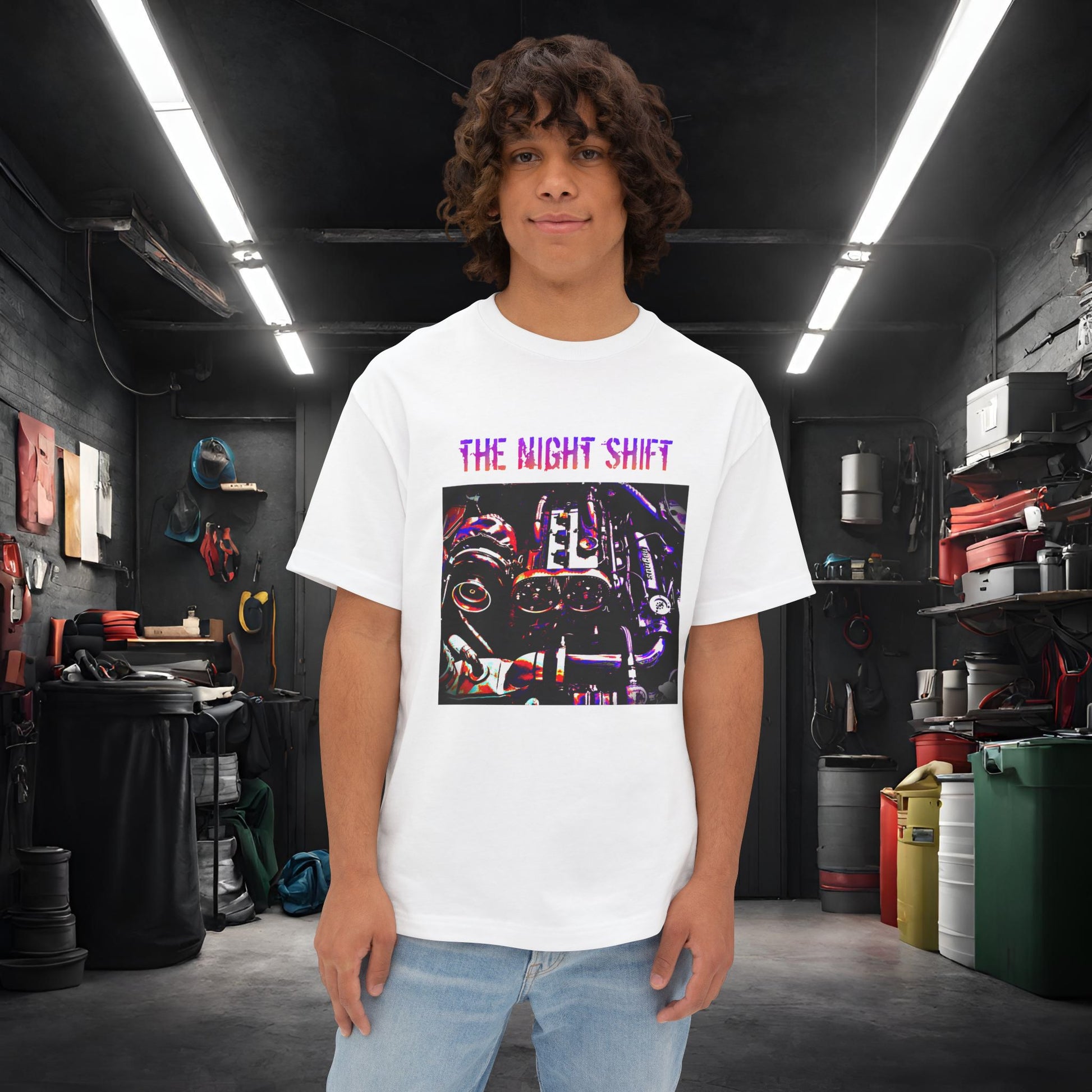 4G63 Synthwave-Premium, Ultra Soft Unisex Oversized Boxy Tee White Printify by The Night Shift Automotive Apparel