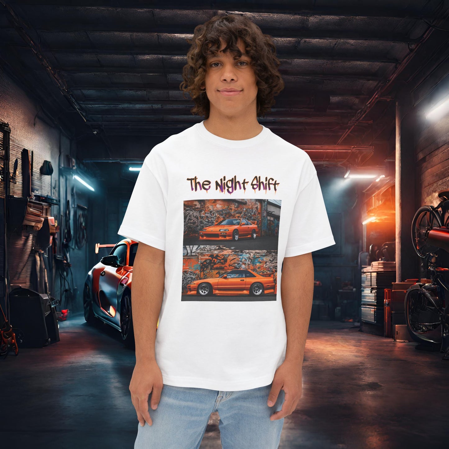 Nissan 240sx Double Stack Graffiti-Premium, Ultra Soft Unisex Oversized Boxy Tee White Printify by The Night Shift Automotive Apparel
