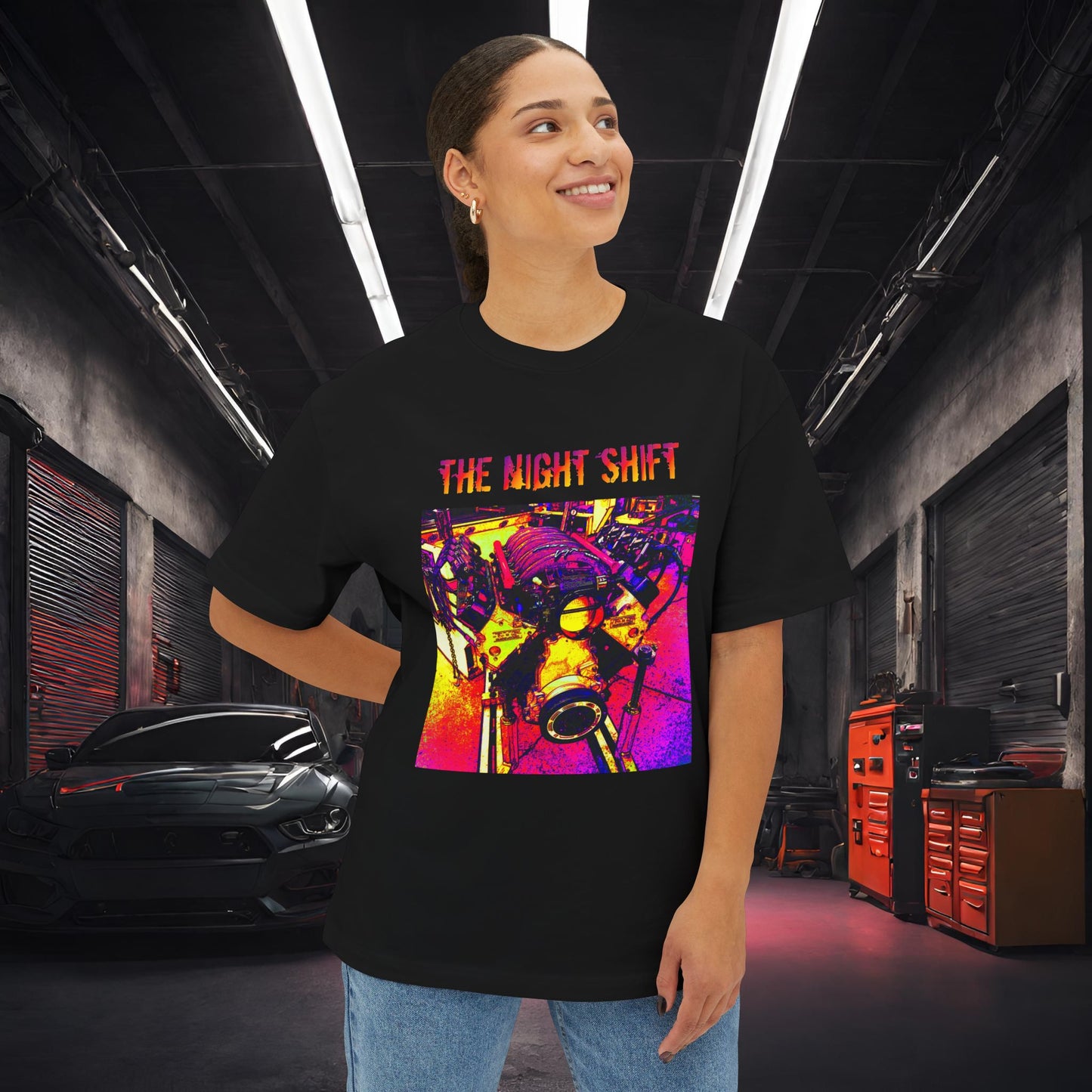 LS-X Synthwave-Premium, Ultra Soft Unisex Oversized Boxy Tee Printify by The Night Shift Automotive Apparel