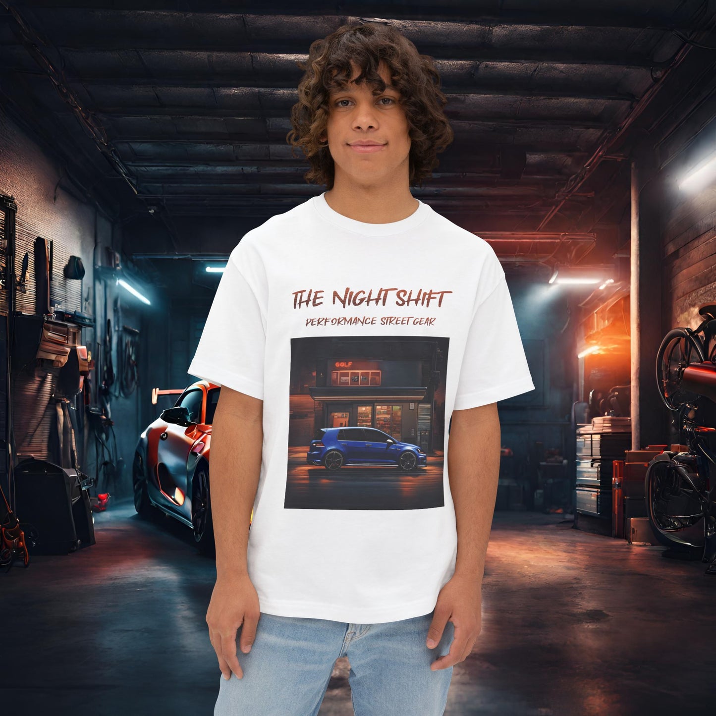 Volkswagen Golf R- Premium, Ultra Soft Unisex Oversized Boxy Tee White Printify by The Night Shift Automotive Apparel