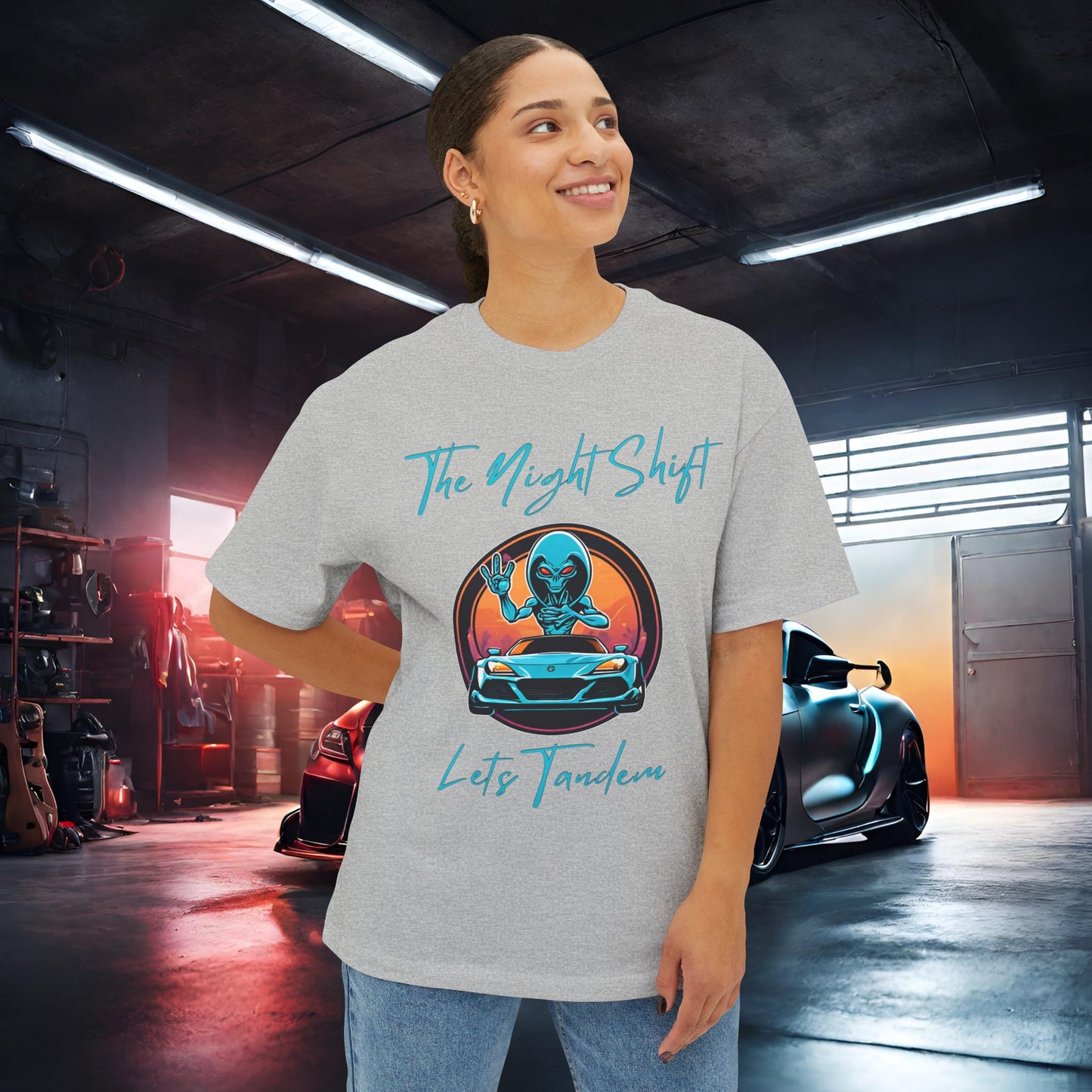 Lets Tandem Alien-Premium, Ultra Soft Unisex Oversized Boxy Tee Printify by The Night Shift Automotive Apparel