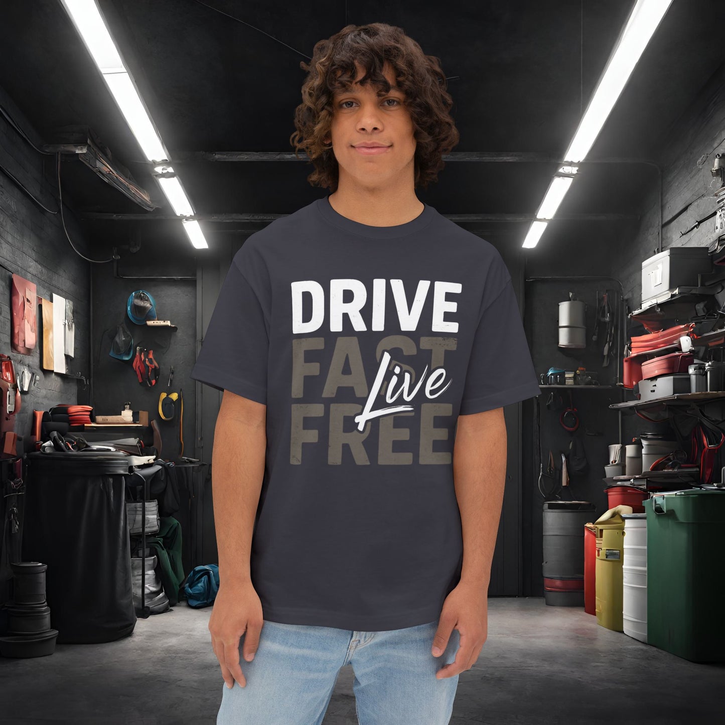 Drive Fast, Live Free-Premium, Ultra Soft Unisex Oversized Boxy Tee