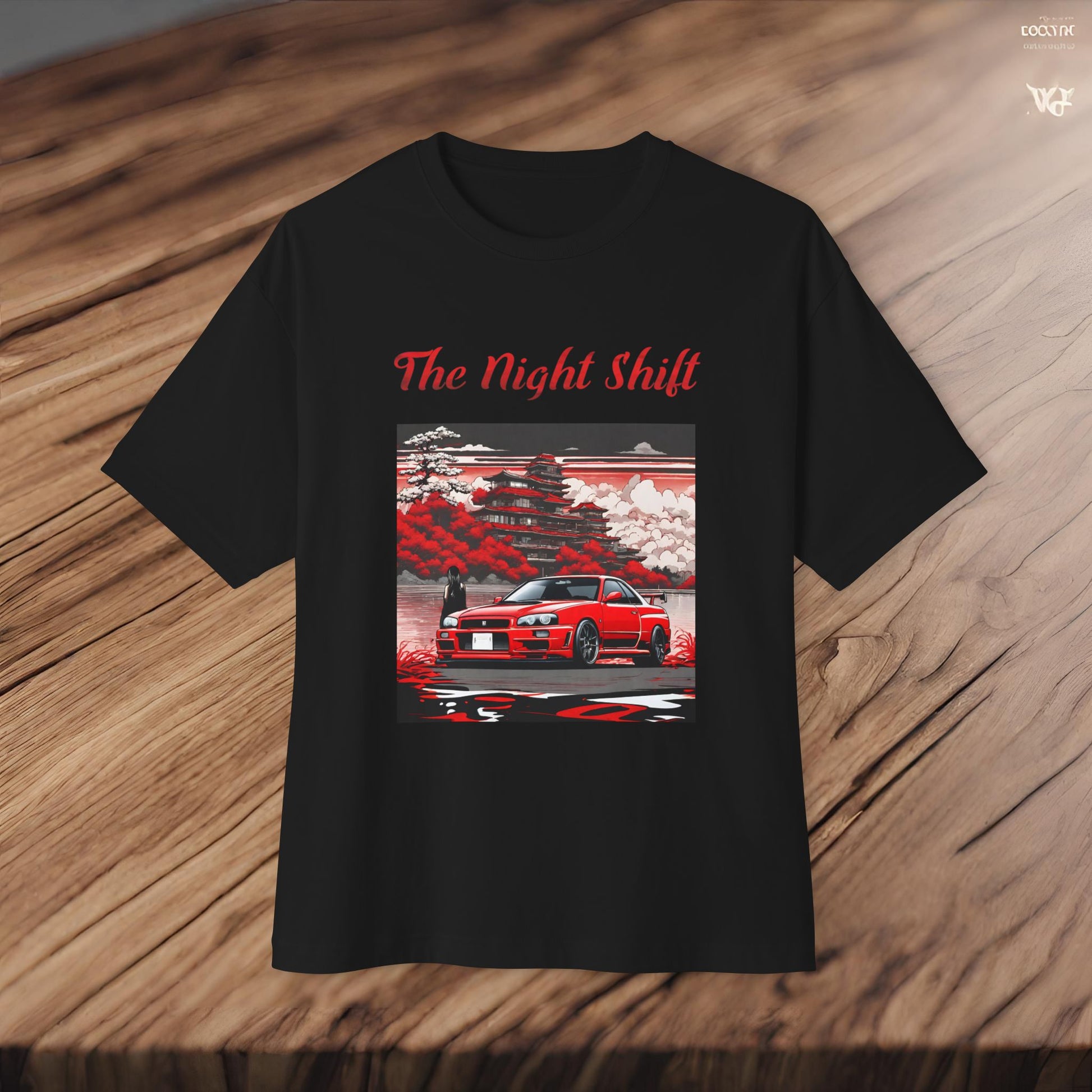 Nissan Skyline R34 Cherry Blossom-Premium, Ultra Soft, Unisex Oversized Boxy Tee Printify by The Night Shift Automotive Apparel