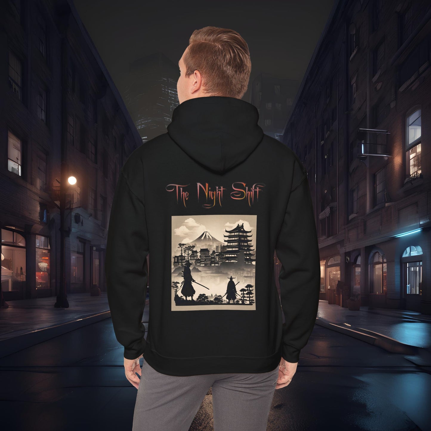 Samurai Silhouette-Ultra Soft, Premium Hoodie Black Printify by The Night Shift Automotive Apparel