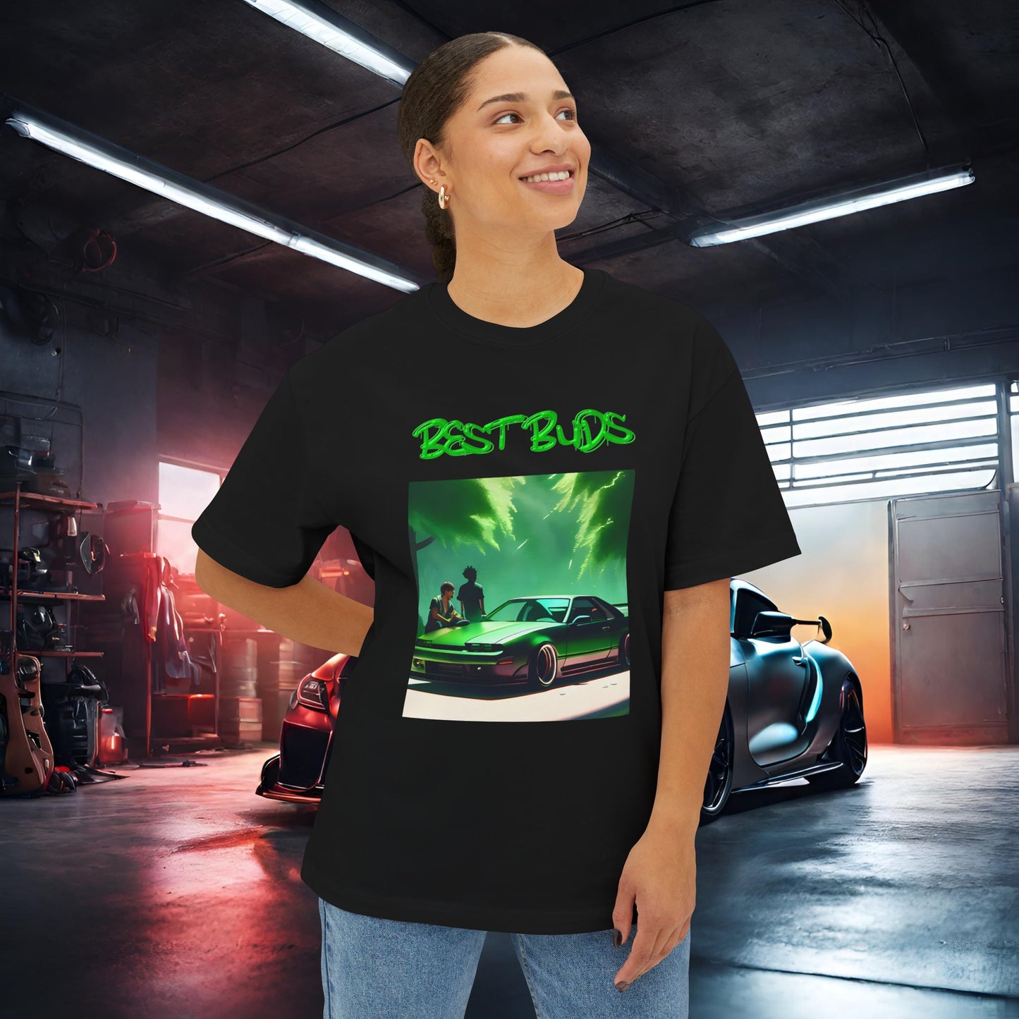 Best Buds-Premium, Ultra Soft Unisex Oversized Boxy Tee Printify by The Night Shift Automotive Apparel