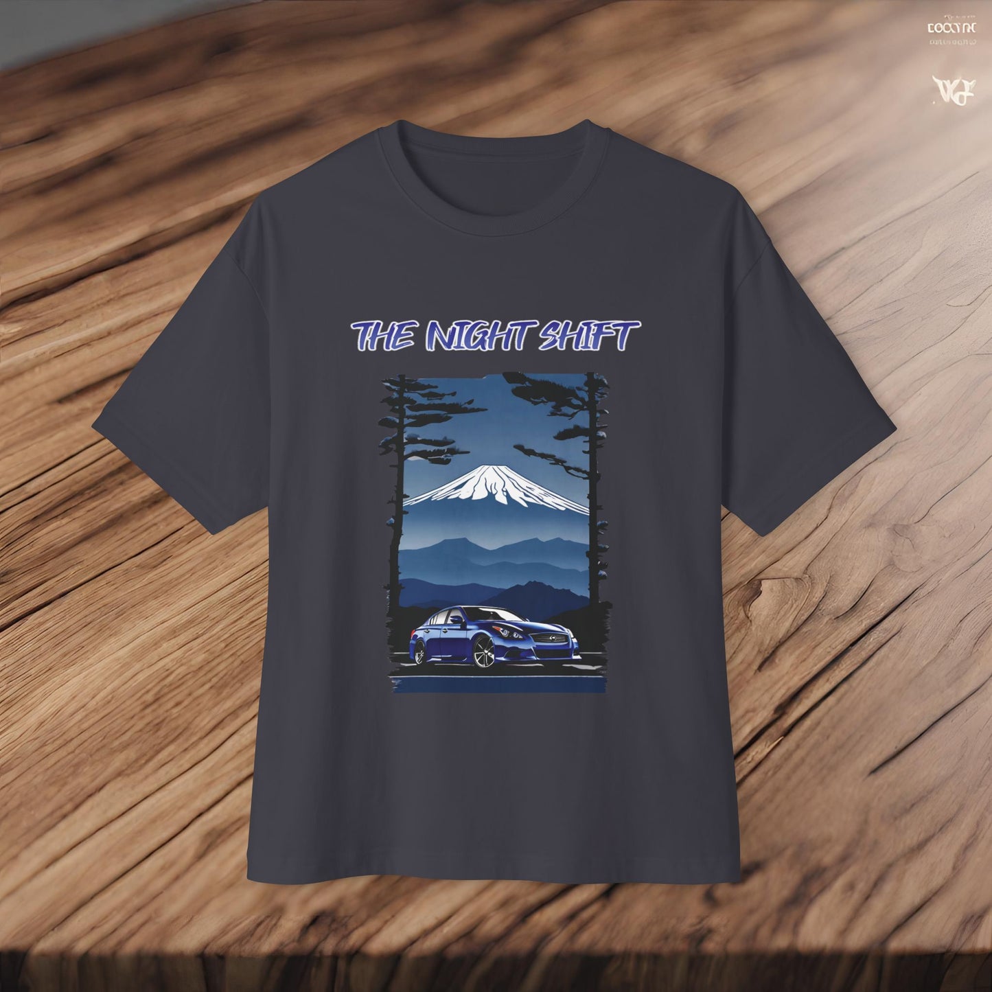 Infiniti G37 Sedan Mt Fuji-Premium, Ultra Soft Unisex Oversized Boxy Tee Printify by The Night Shift Automotive Apparel