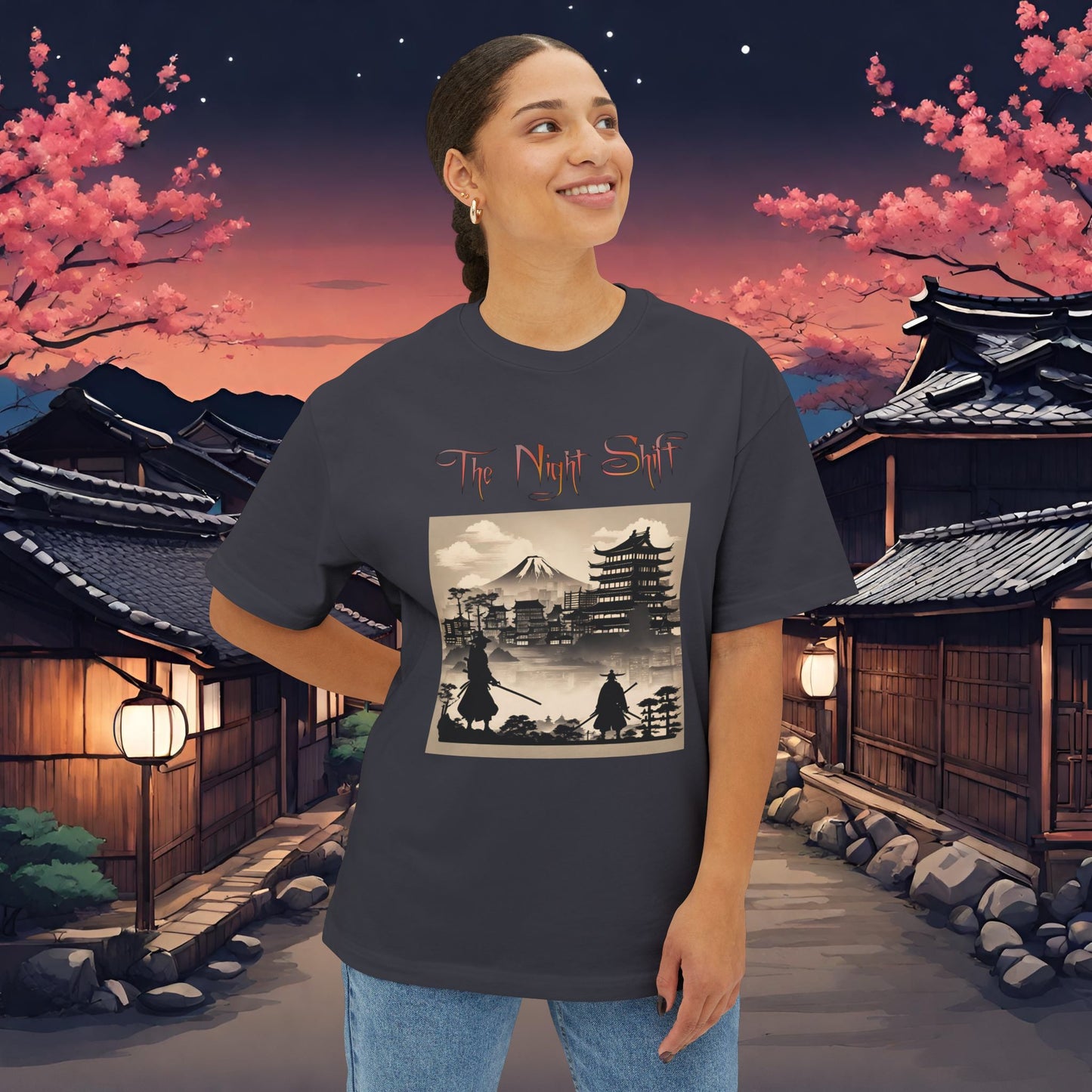 Samurai Silhouette-Premium, Ultra Soft Unisex Oversized Boxy Tee Printify by The Night Shift Automotive Apparel