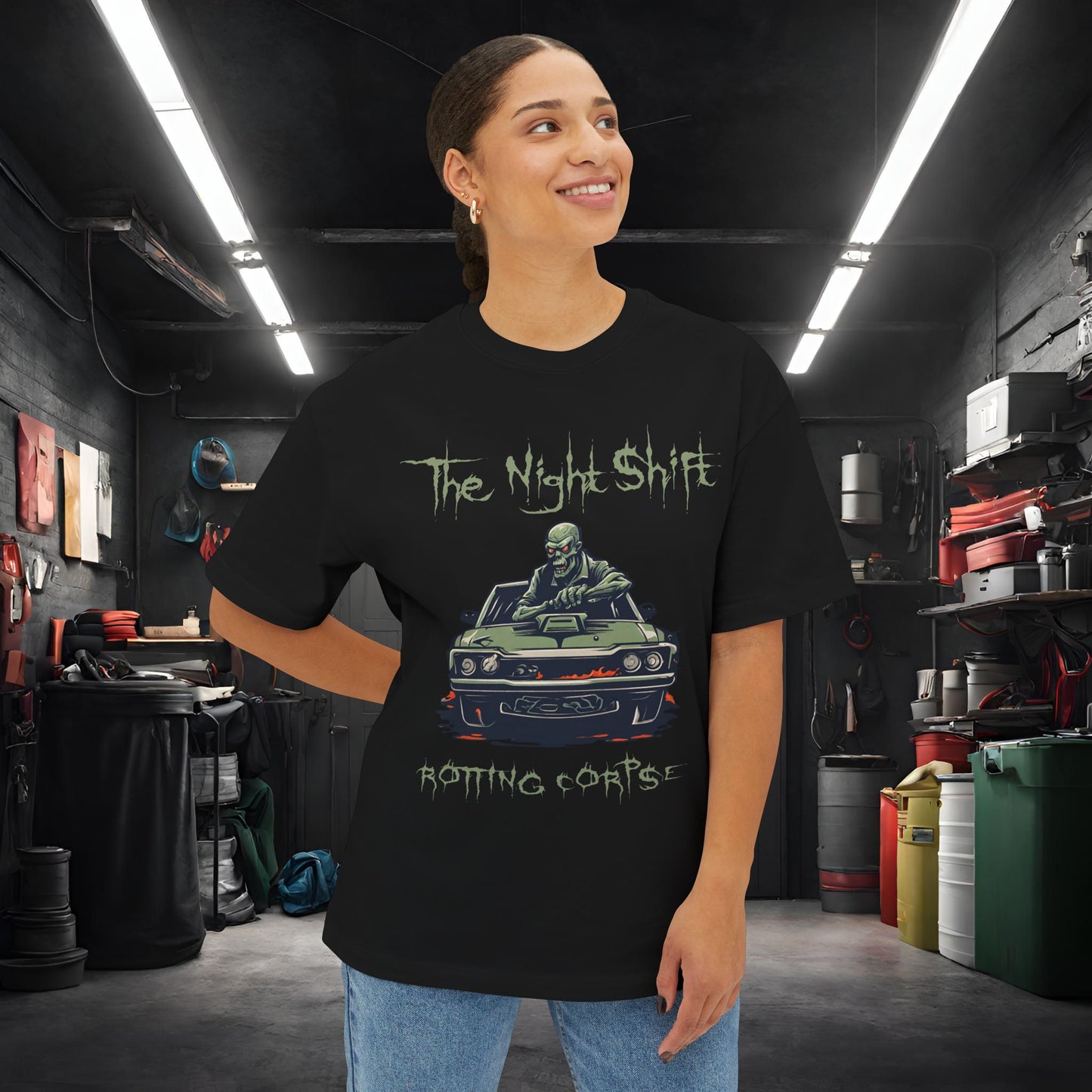 Rotting Corpse Zombie-Premium, Ultra Soft Unisex Oversized Boxy Tee Printify by The Night Shift Automotive Apparel