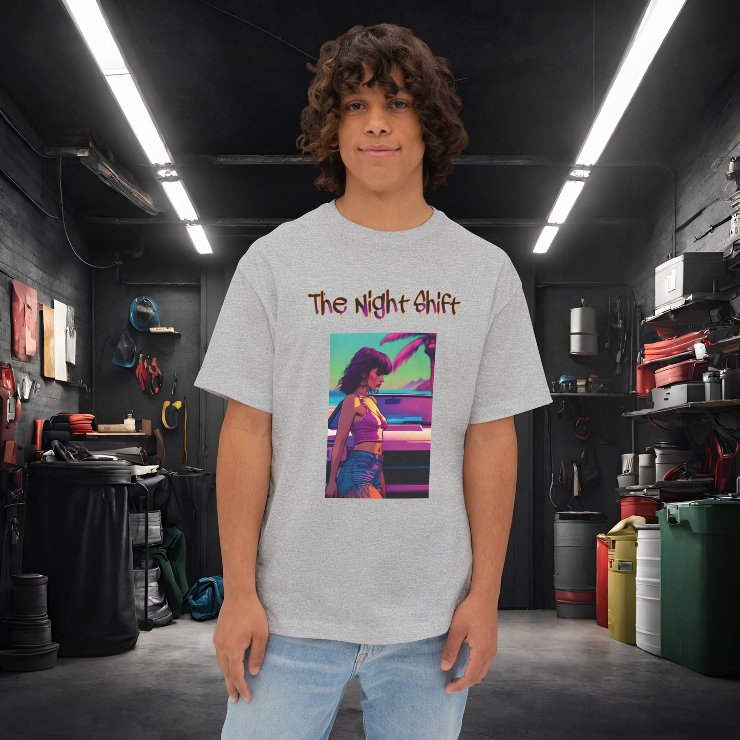 Summer Days Synthwave-Premium, Ultra Soft Unisex Oversized Boxy Tee Athletic Heather Printify by The Night Shift Automotive Apparel