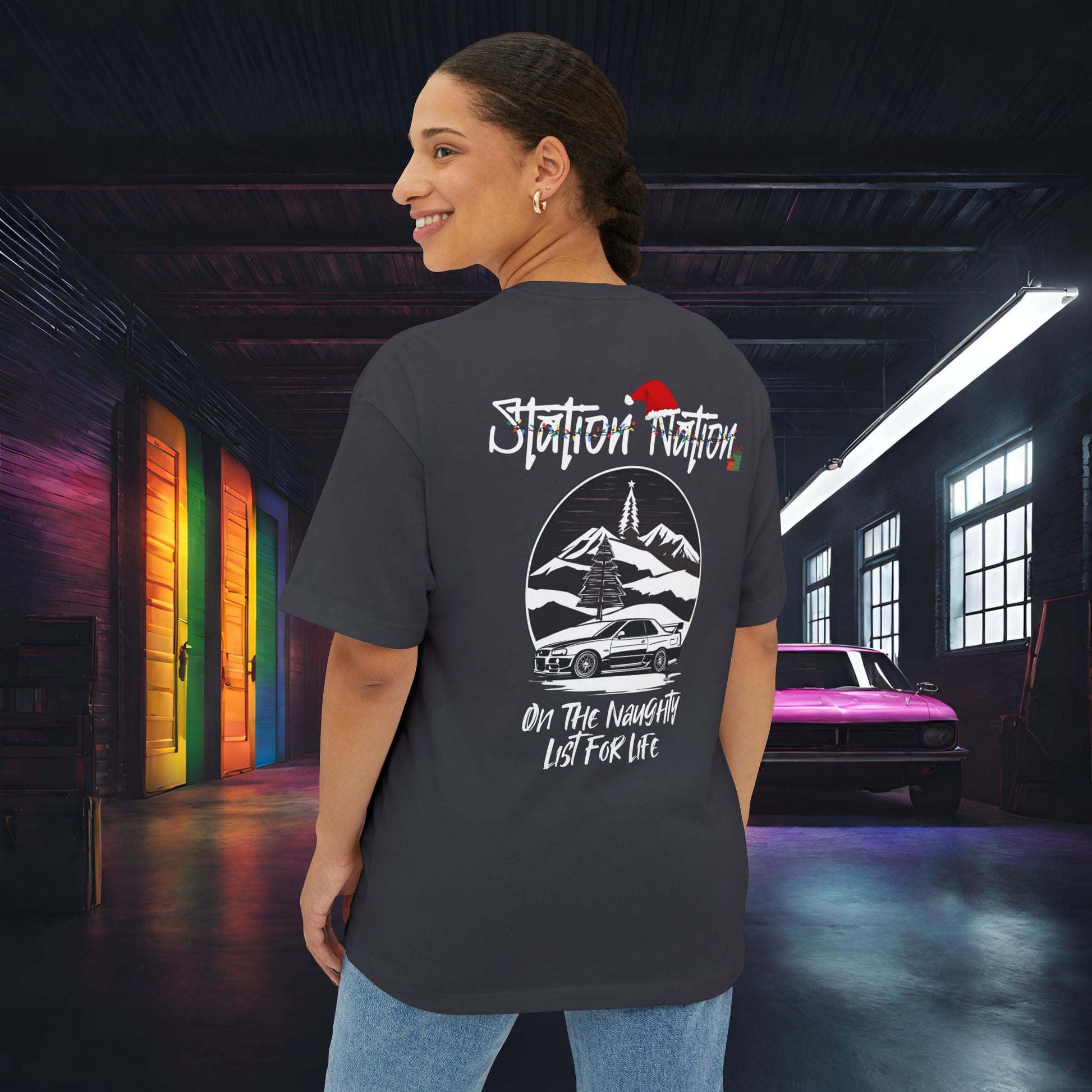 🎄 Christmas Limited Edition Station Nation-Premium, Ultra Soft Unisex Oversized Boxy Tee Dark Grey Printify by The Night Shift Automotive Apparel