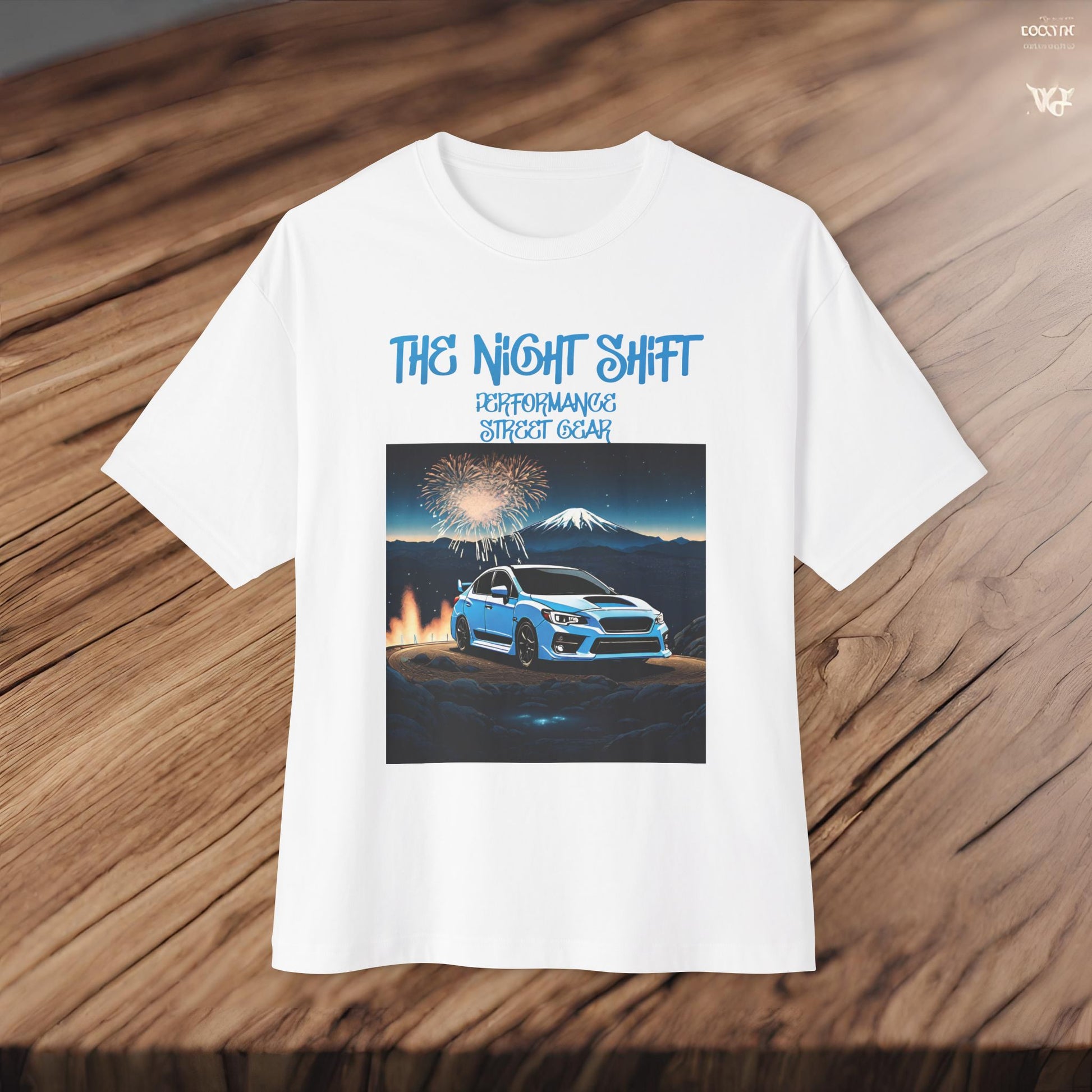 Subaru WRX/STI Fireworks In The Mountains - Premium, Ultra Soft Unisex Oversized Boxy Tee Printify by The Night Shift Automotive Apparel