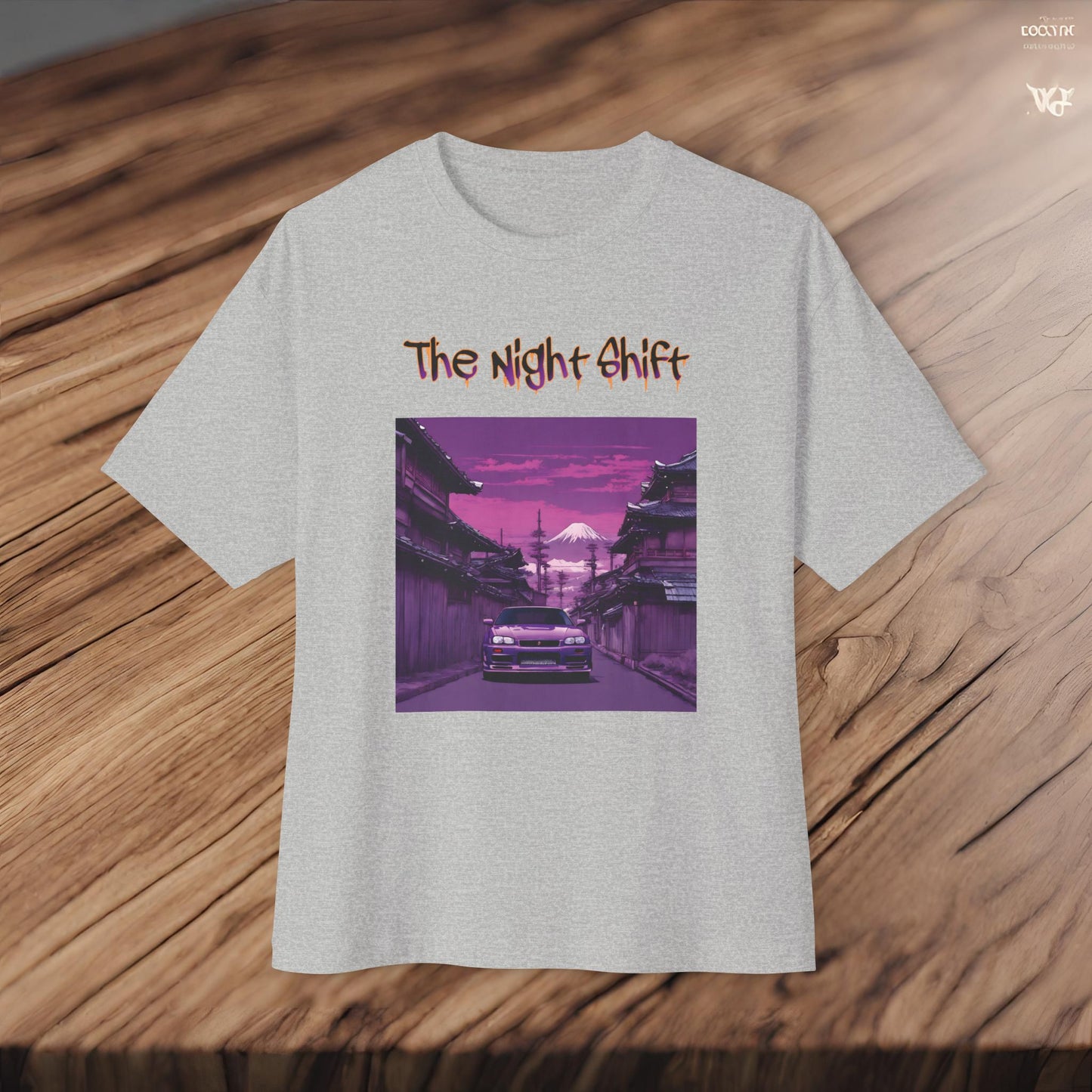 Nissan Skyline R34 Japanese Traditional Village-Premium, Ultra Soft Unisex Oversized Boxy Tee Printify by The Night Shift Automotive Apparel