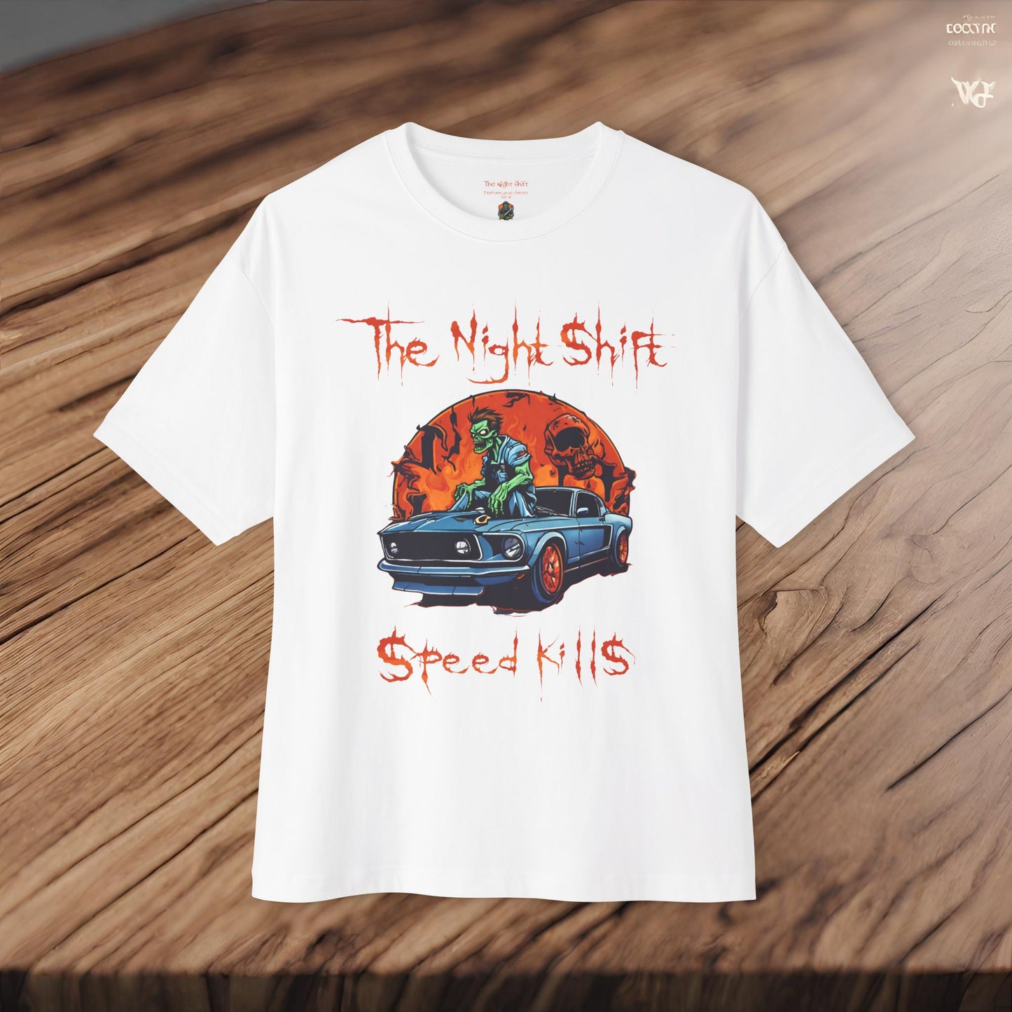 Speed Kills Zombie Mustang-Premium, Ultra Soft Unisex Oversized Boxy Tee Printify by The Night Shift Automotive Apparel