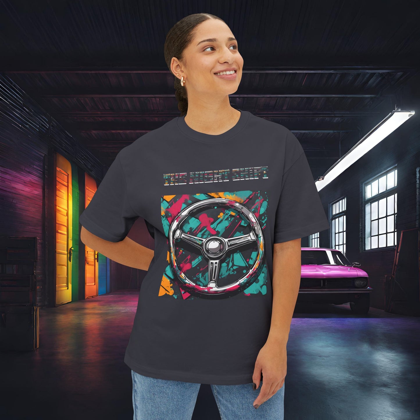 Steering Wheel-Premium, Ultra Soft Unisex Oversized Boxy Tee Printify by The Night Shift Automotive Apparel