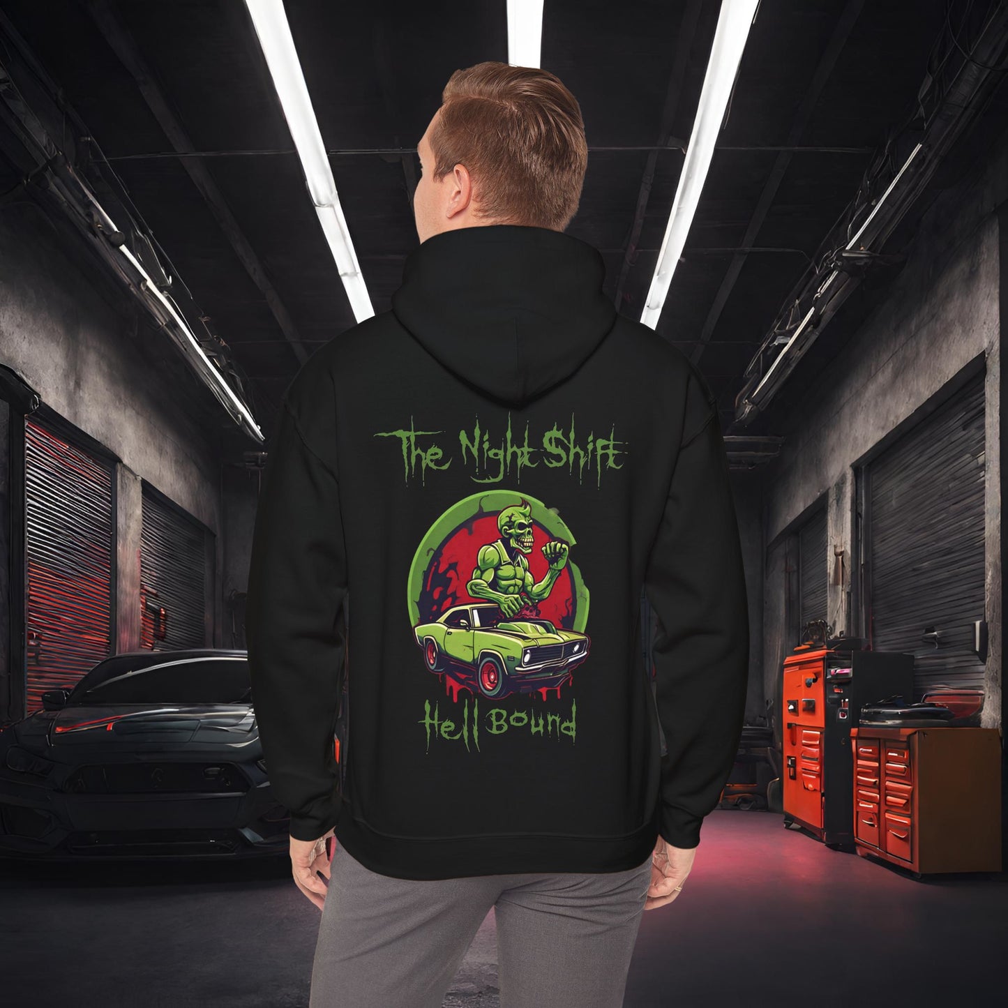 Hell Bound Zombie Muscle Car-Ultra Soft, Premium Hoodie Black Printify by The Night Shift Automotive Apparel