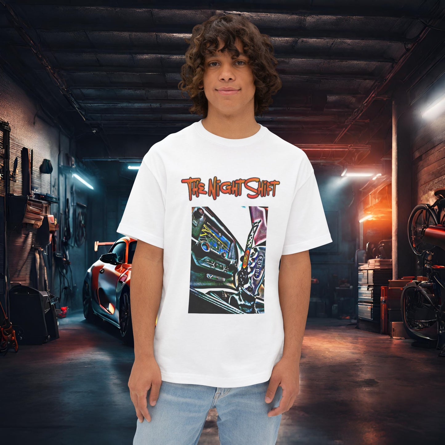 Chevy Corvette C7 DND Performance Interior-Premium, Ultra Soft Unisex Oversized Boxy Tee White Printify by The Night Shift Automotive Apparel