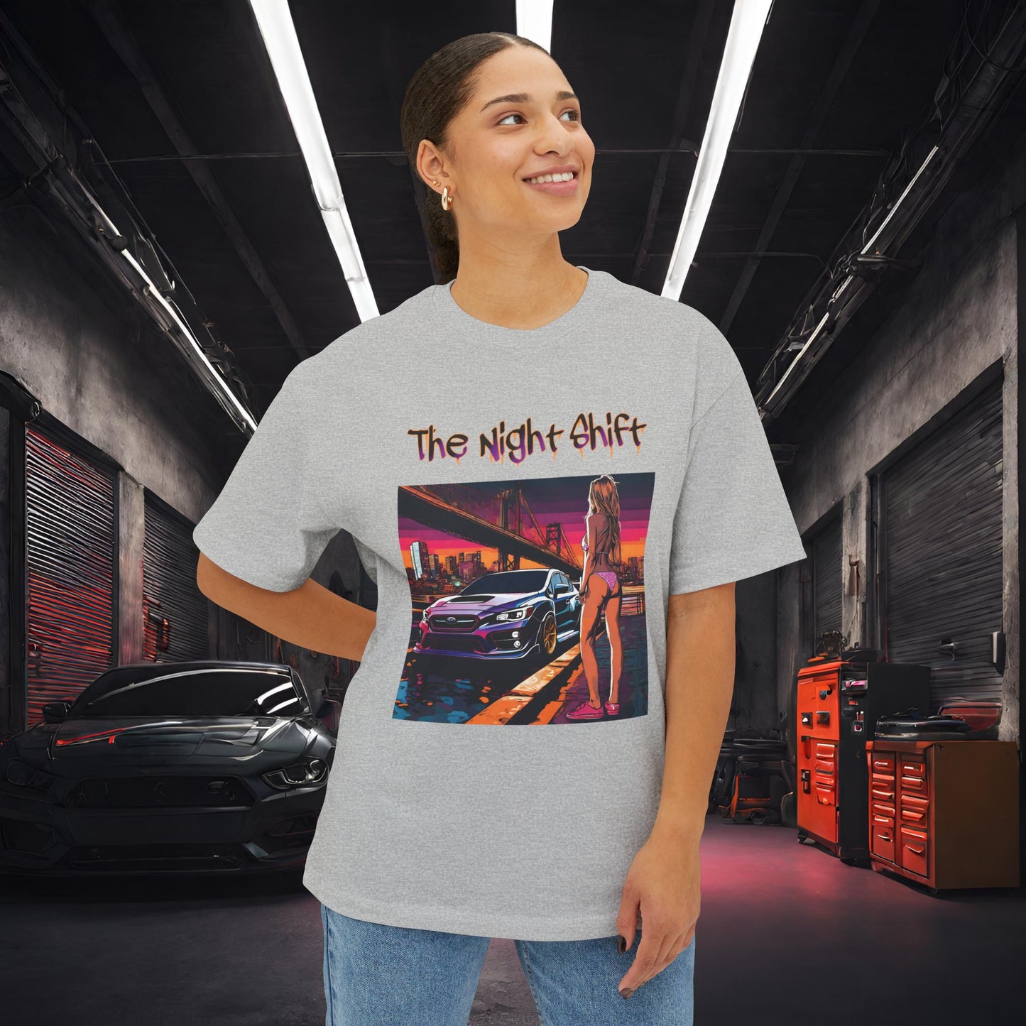Subaru WRX/STI Beach Boulevard-Premium, Ultra Soft Unisex Oversized Boxy Tee Printify by The Night Shift Automotive Apparel