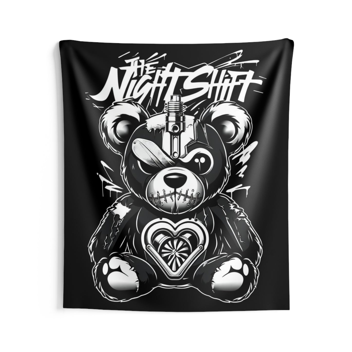 Tattered Teddy Indoor Wall Tapestries - Shop Banner 68" × 80" Printify by The Night Shift Automotive Apparel