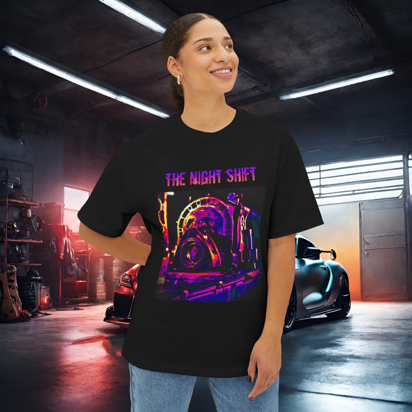 13B-REW Synthwave-Premium, Ultra Soft Unisex Oversized Boxy Tee Printify by The Night Shift Automotive Apparel